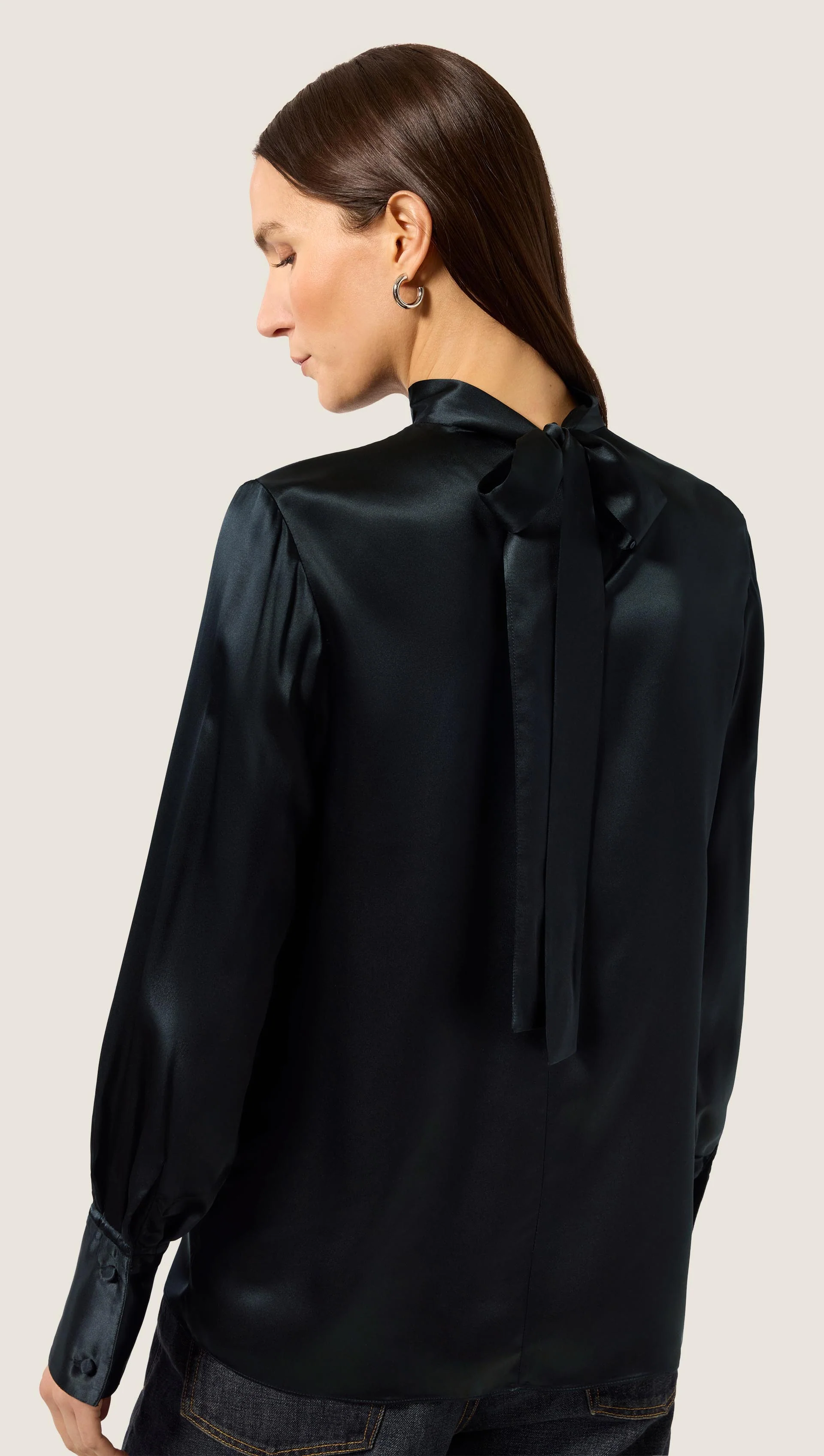 Tie Back Top in Silk Charmeuse | Black - Image 6