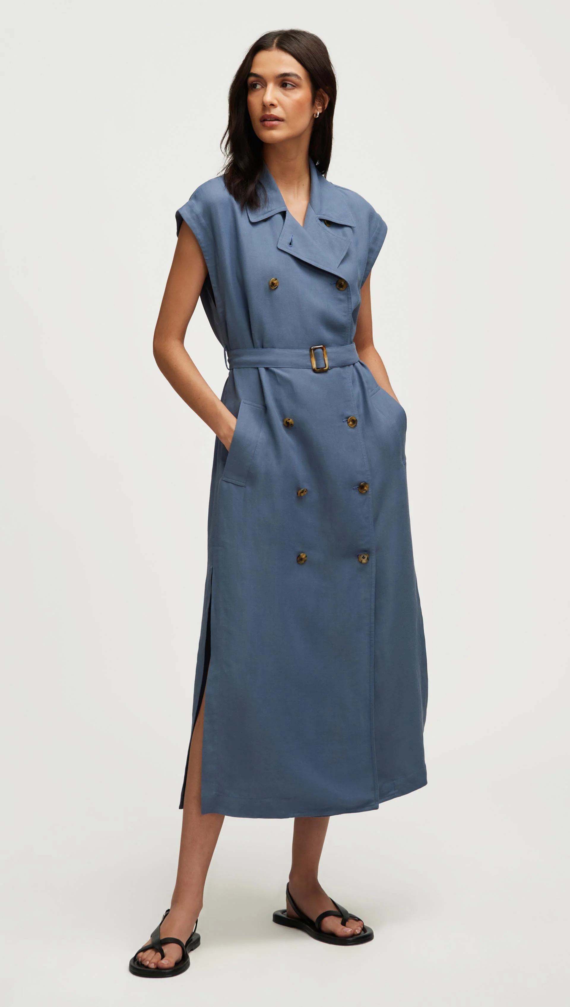 Trench Dress in Viscose Linen Twill | Powder Blue - Image 2
