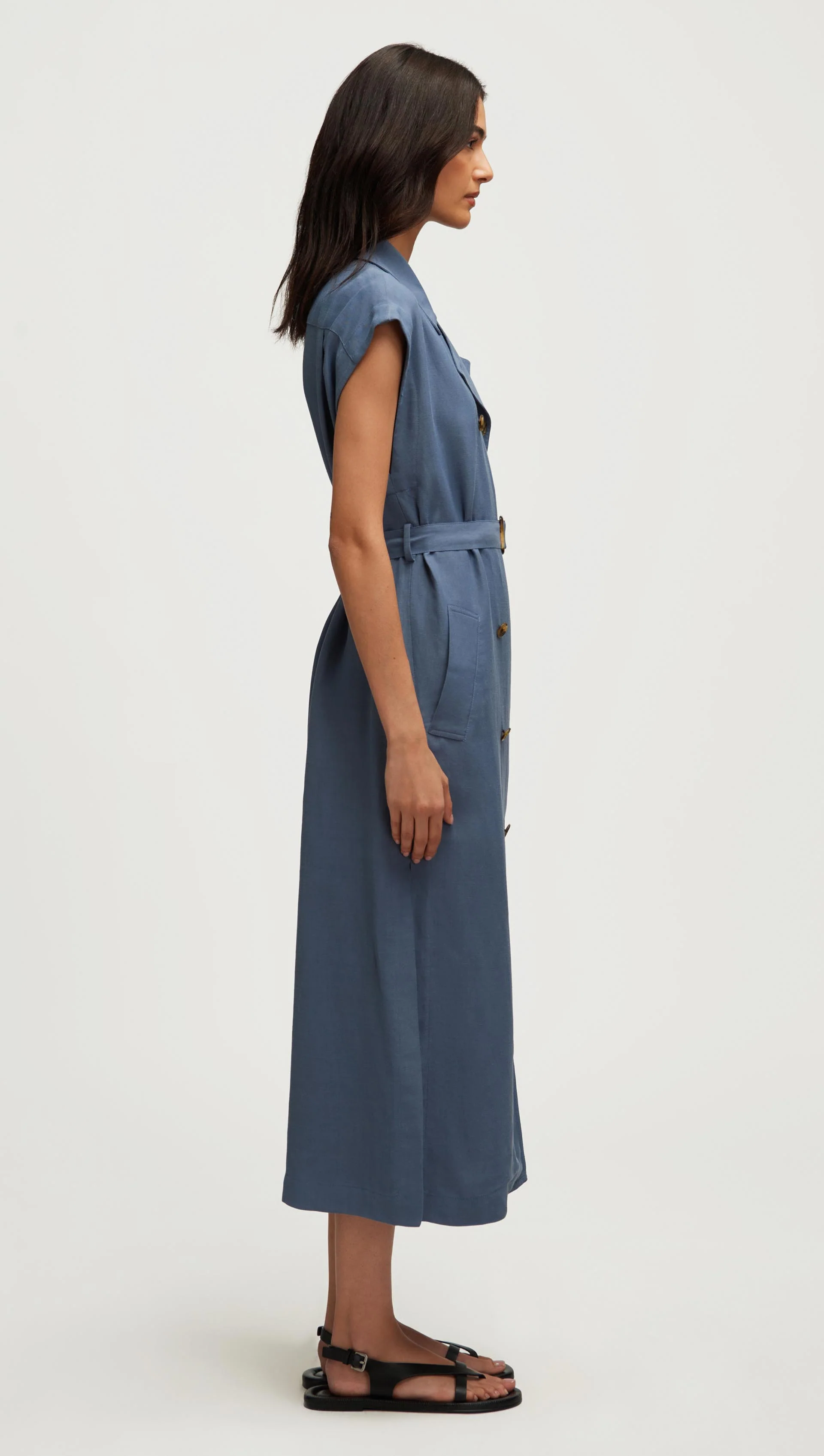 Trench Dress in Viscose Linen Twill | Powder Blue - Image 3