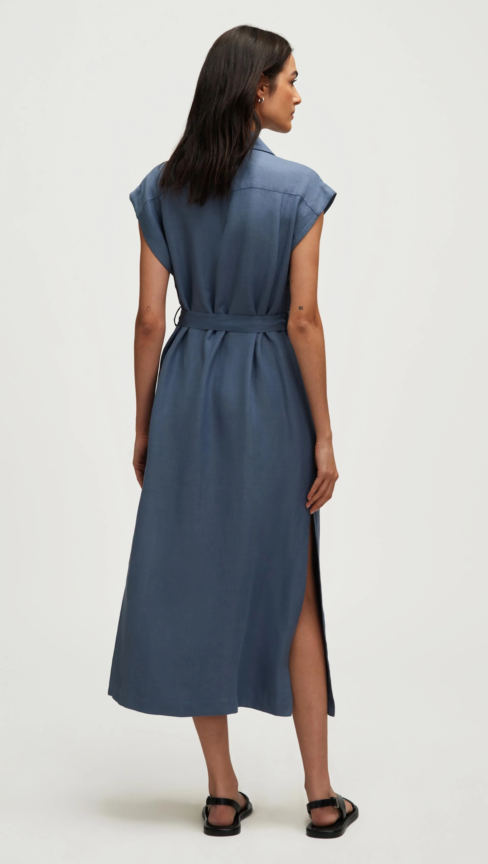 Trench Dress in Viscose Linen Twill | Powder Blue - Image 4