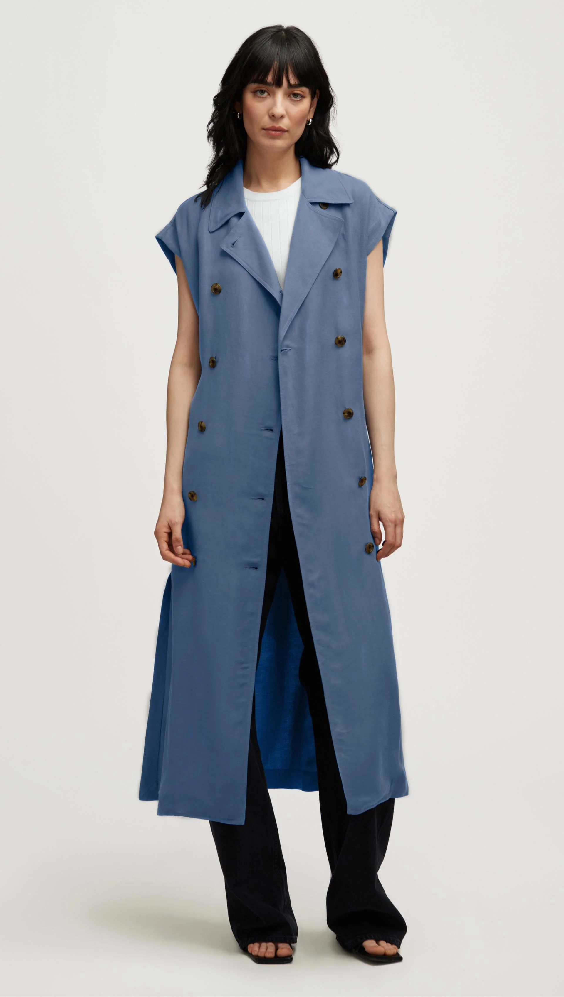Trench Dress in Viscose Linen Twill | Powder Blue - Image 5