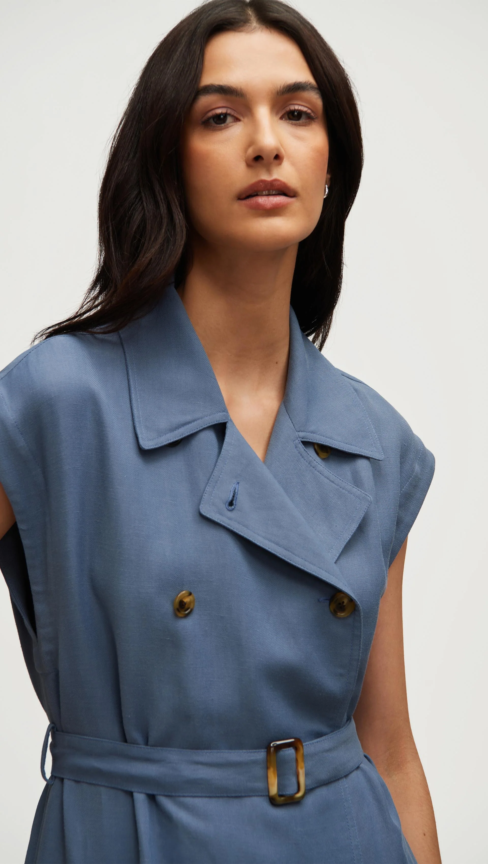 Trench Dress in Viscose Linen Twill | Powder Blue - Image 6