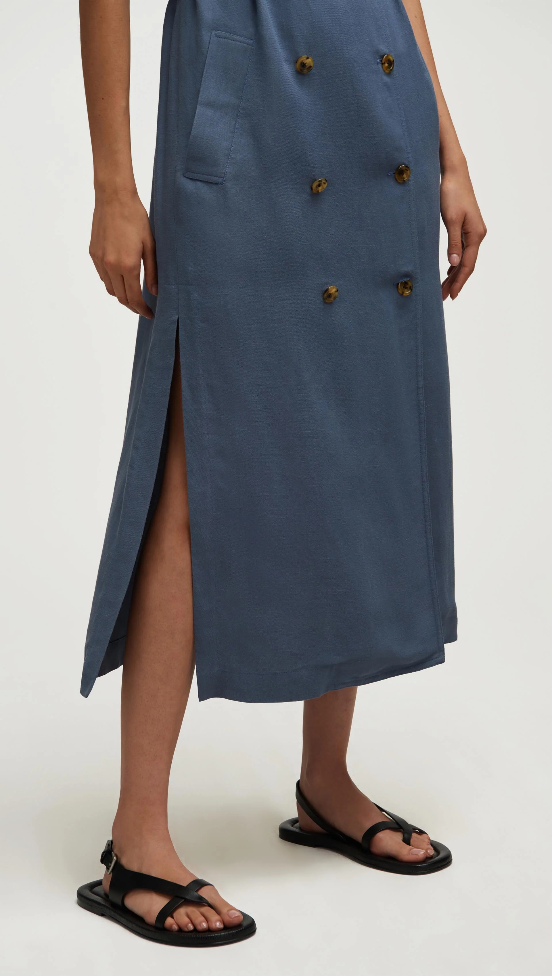 Trench Dress in Viscose Linen Twill | Powder Blue - Image 7