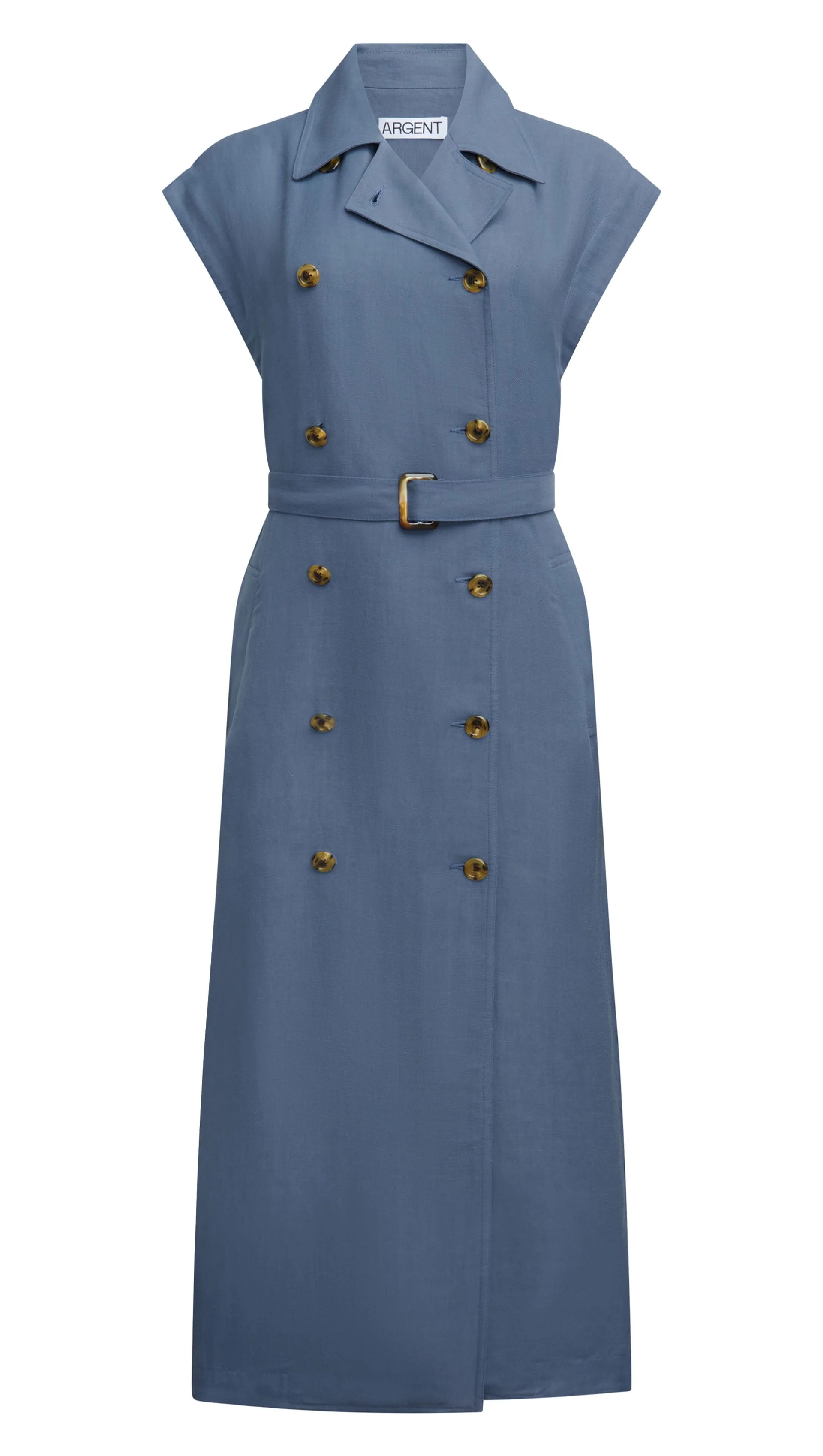 Trench Dress in Viscose Linen Twill | Powder Blue - Image 8