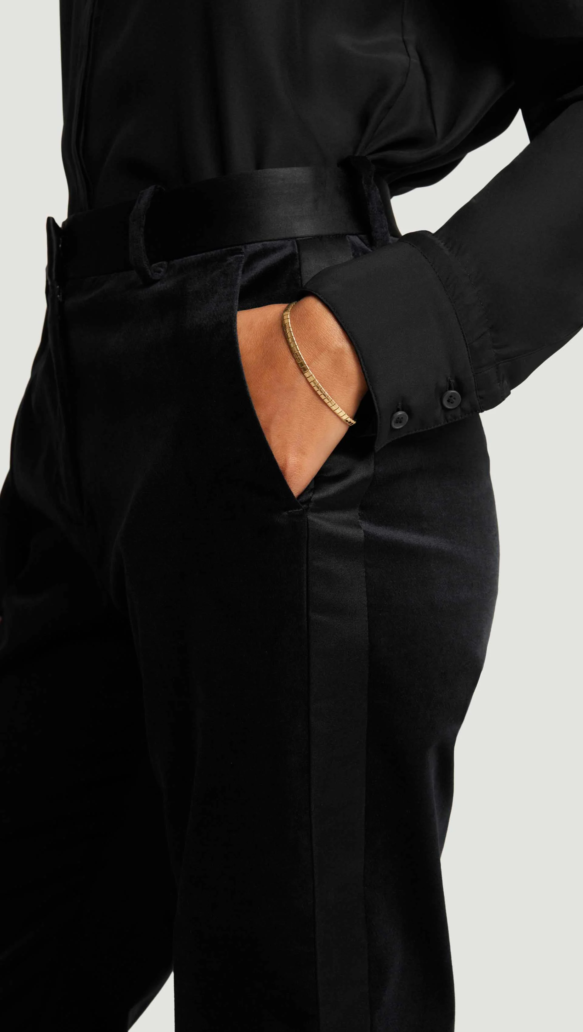 Tuxedo Trouser in Velvet w/Satin Detail | Black - Image 2