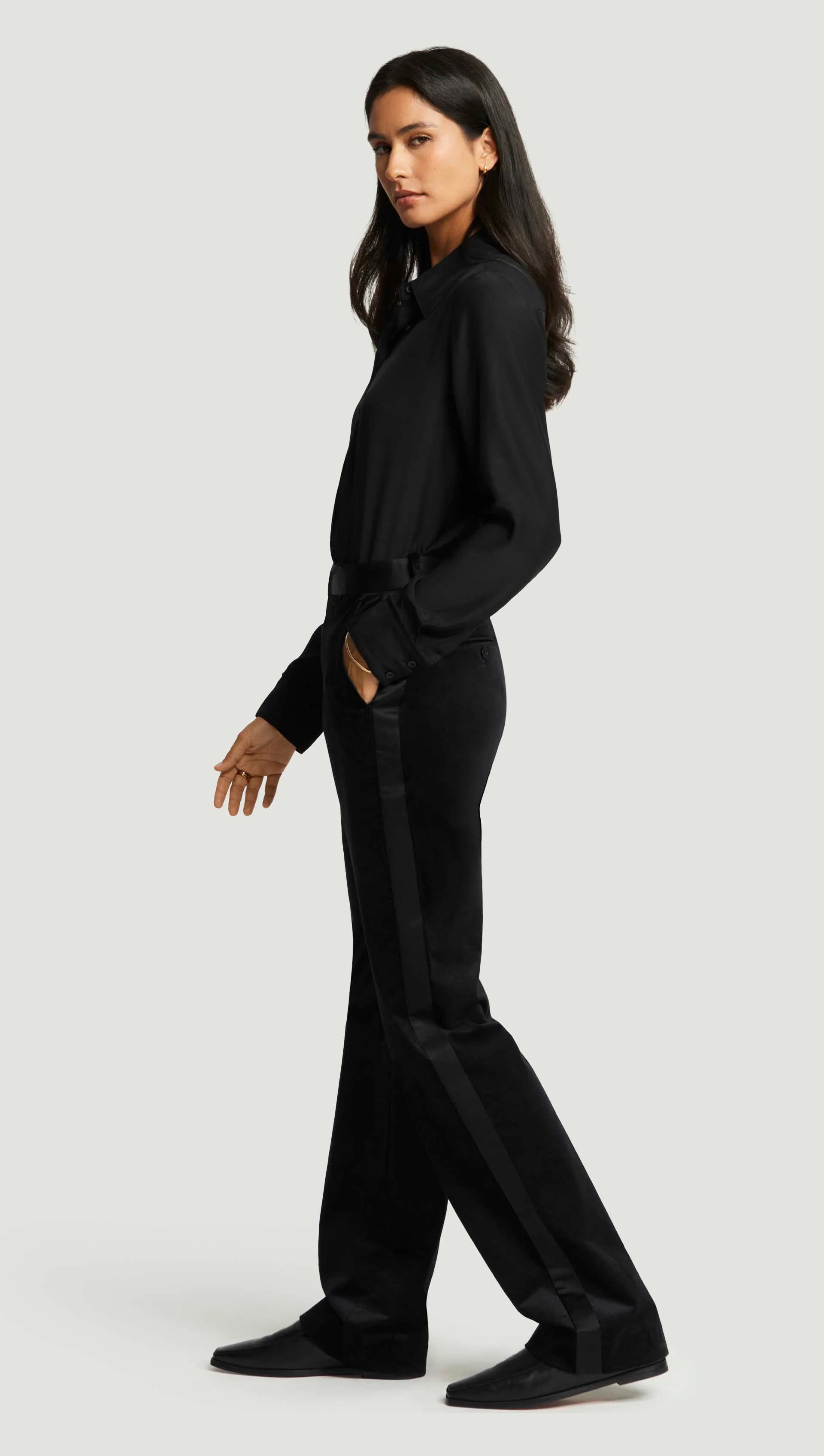 Tuxedo Trouser in Velvet w/Satin Detail | Black - Image 3