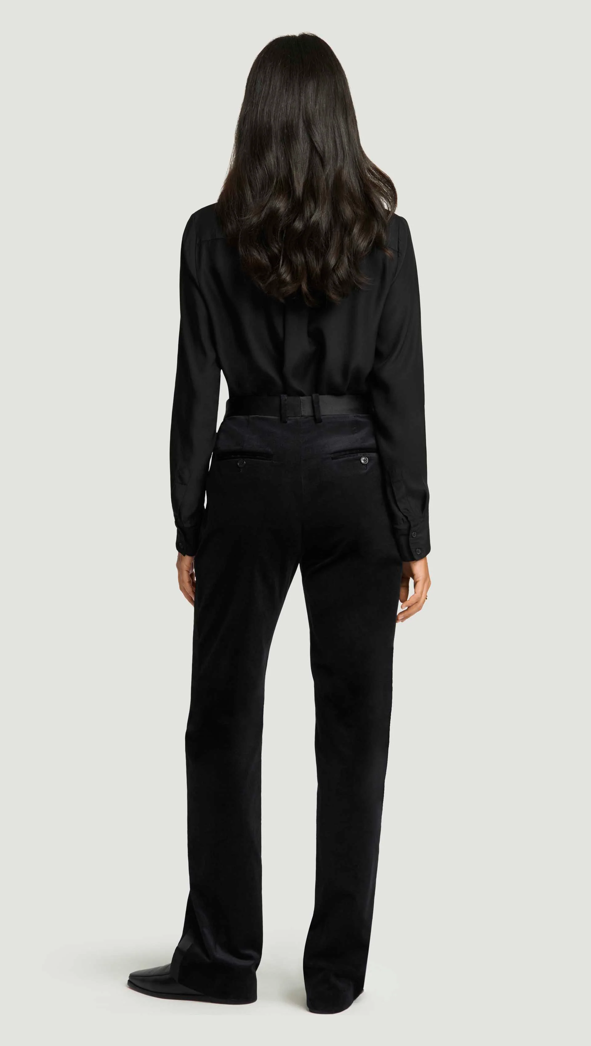 Tuxedo Trouser in Velvet w/Satin Detail | Black - Image 4