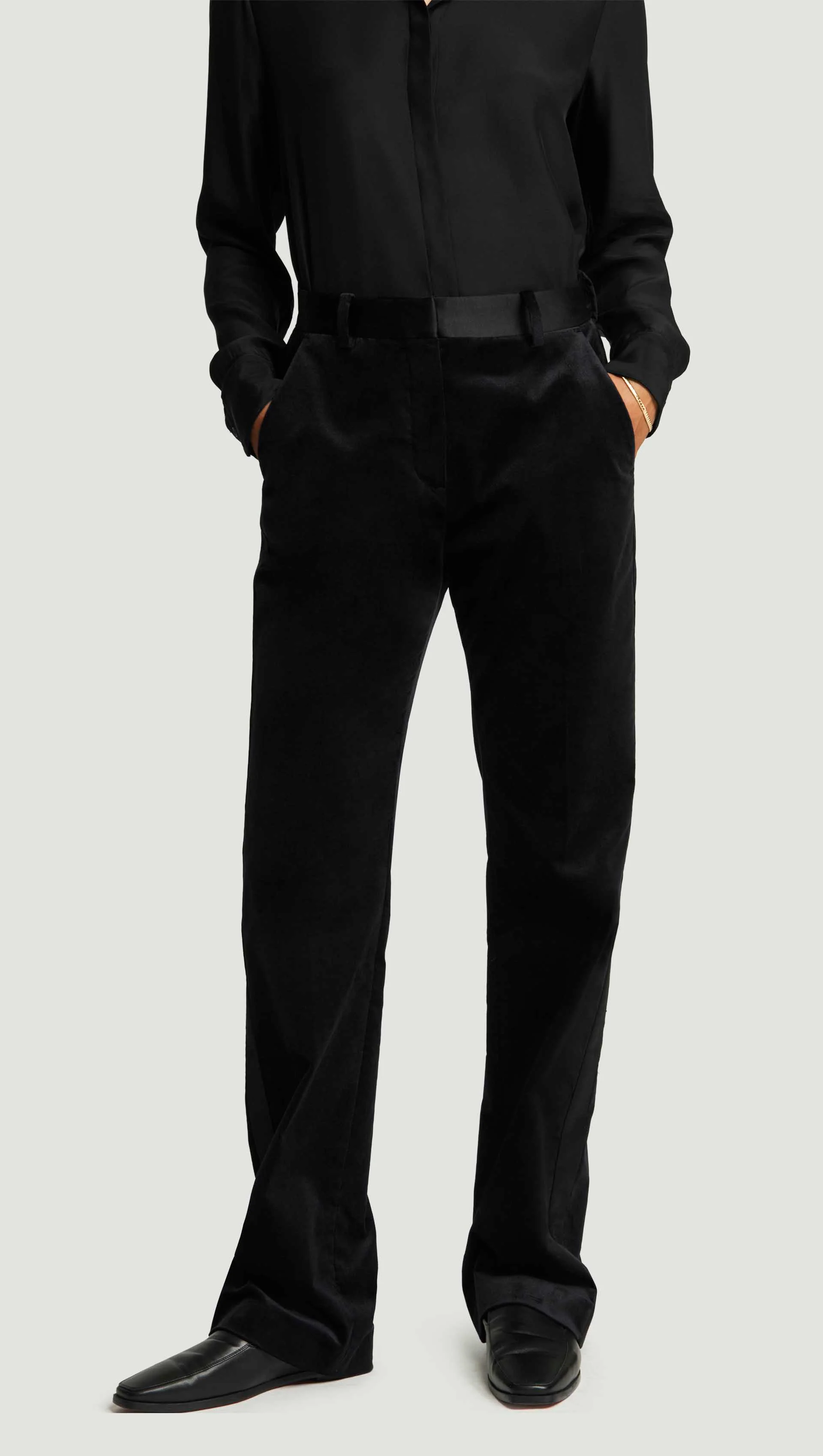 Tuxedo Trouser in Velvet w/Satin Detail | Black - Image 5