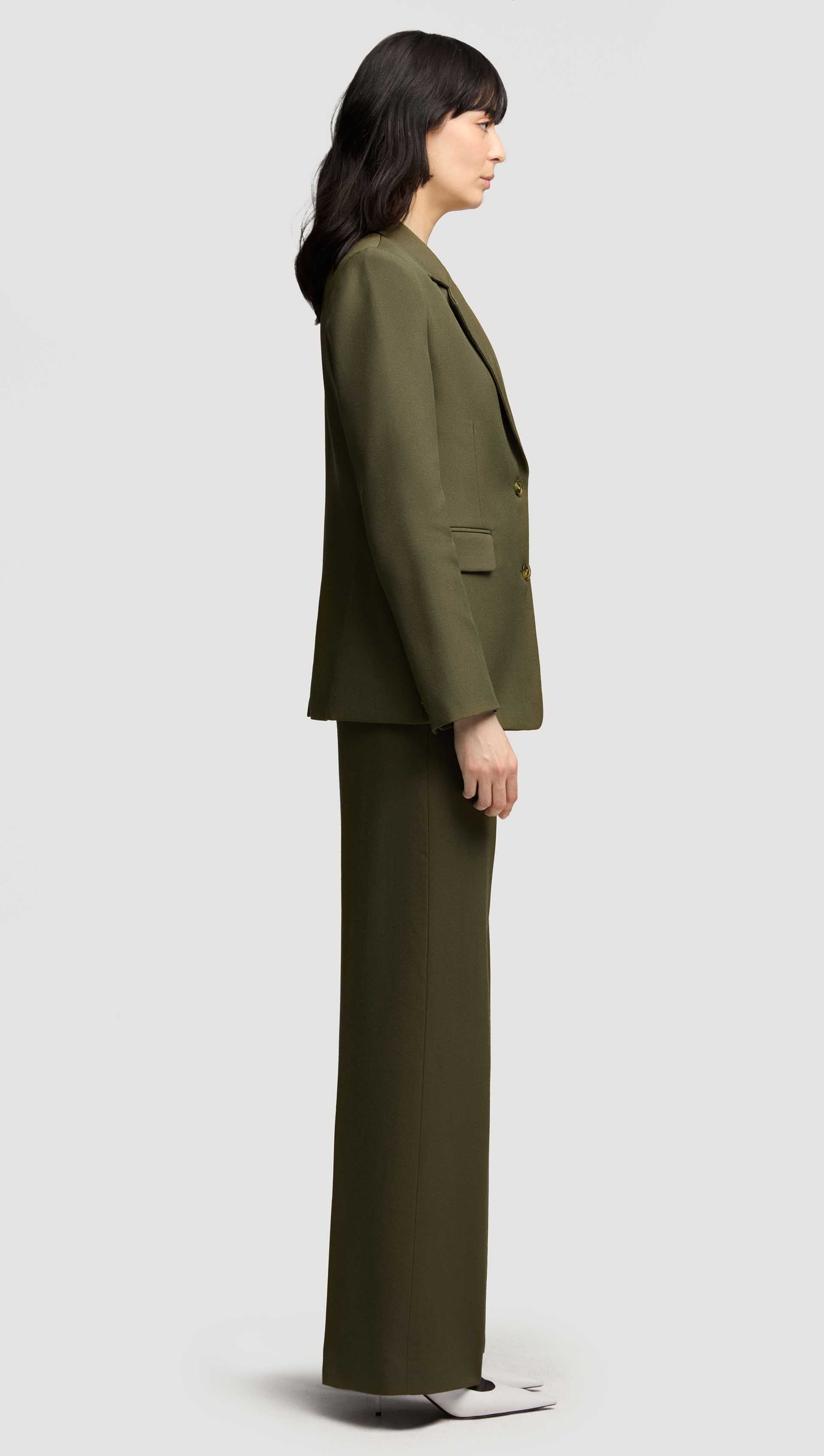 Two-Button Blazer in Viscose Wool Twill | Olive - Image 3