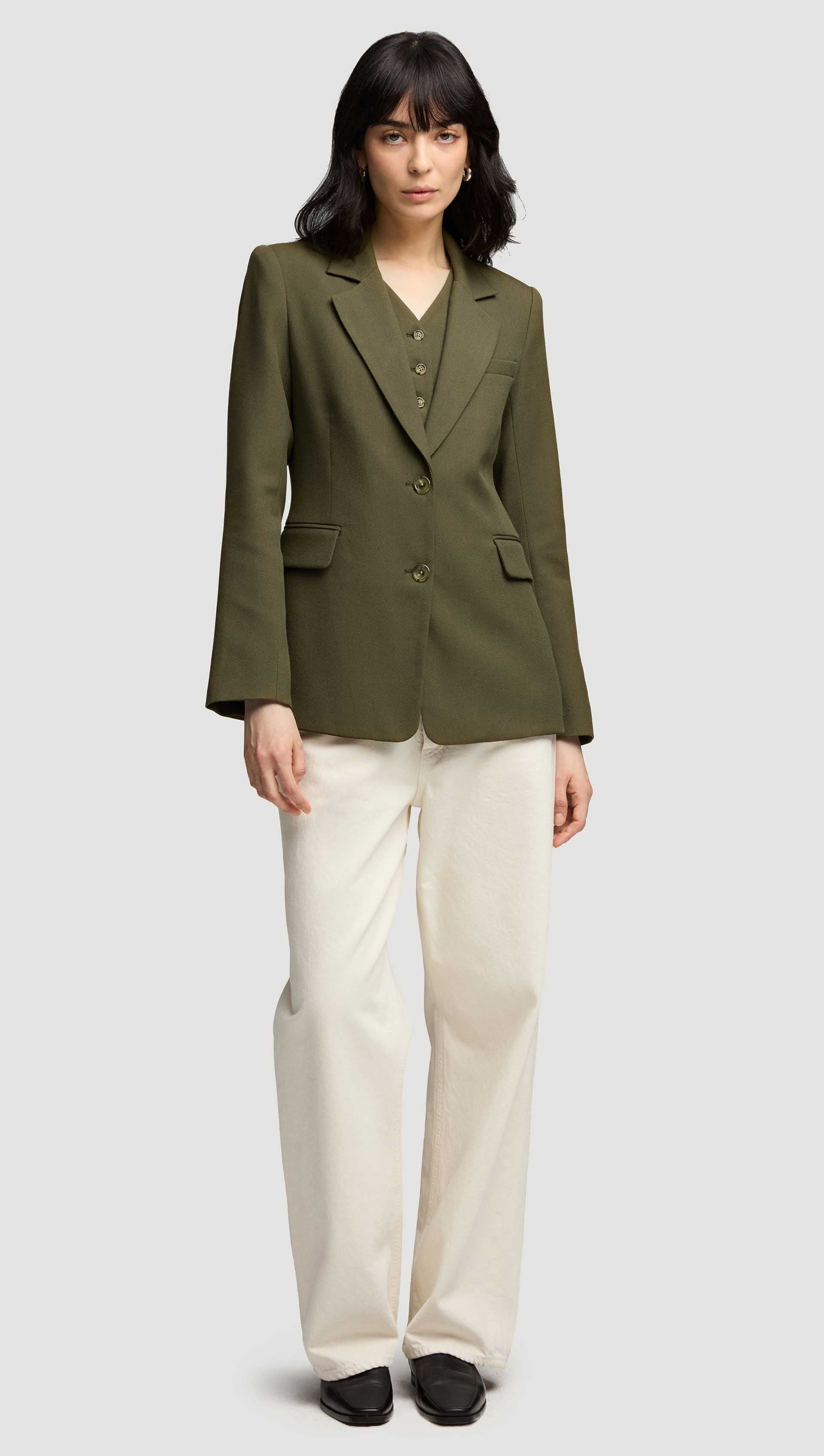Two-Button Blazer in Viscose Wool Twill | Olive - Image 5