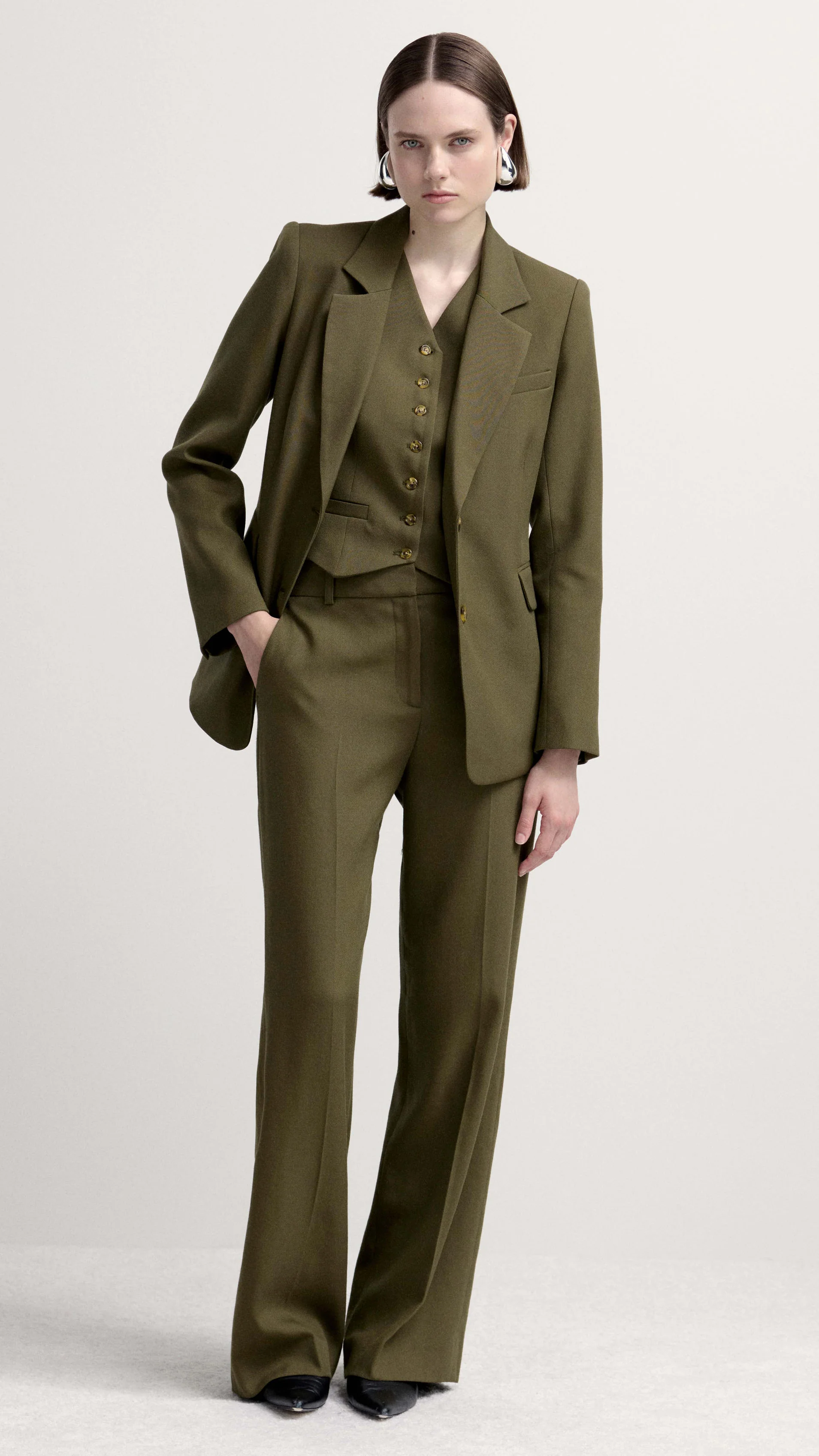 Two-Button Blazer in Viscose Wool Twill | Olive - Image 6