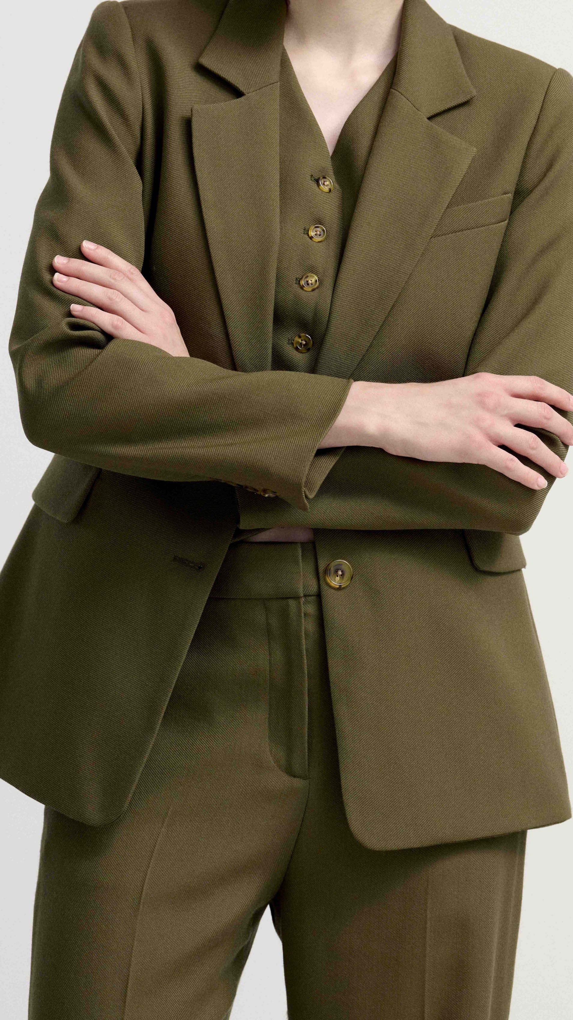 Two-Button Blazer in Viscose Wool Twill | Olive - Image 7