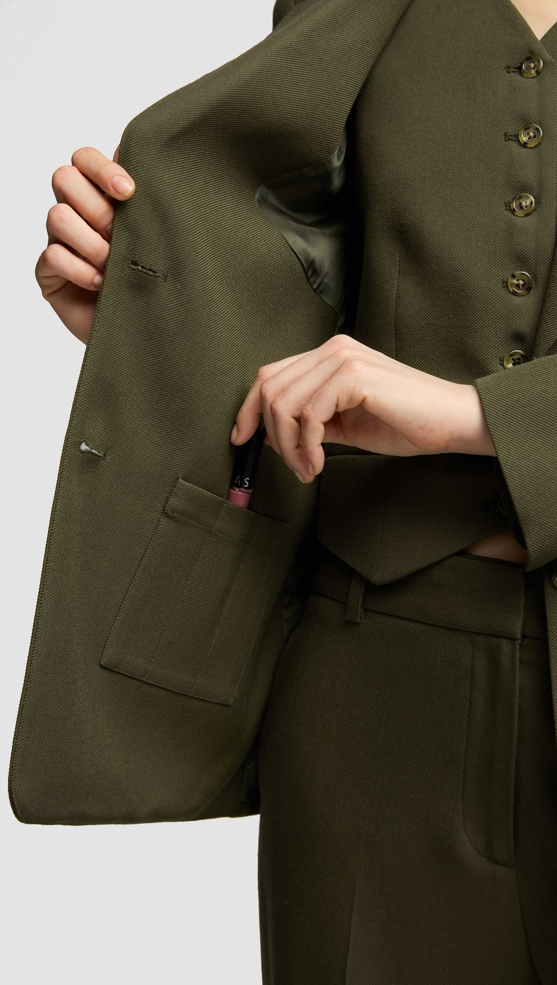 Two-Button Blazer in Viscose Wool Twill | Olive - Image 8