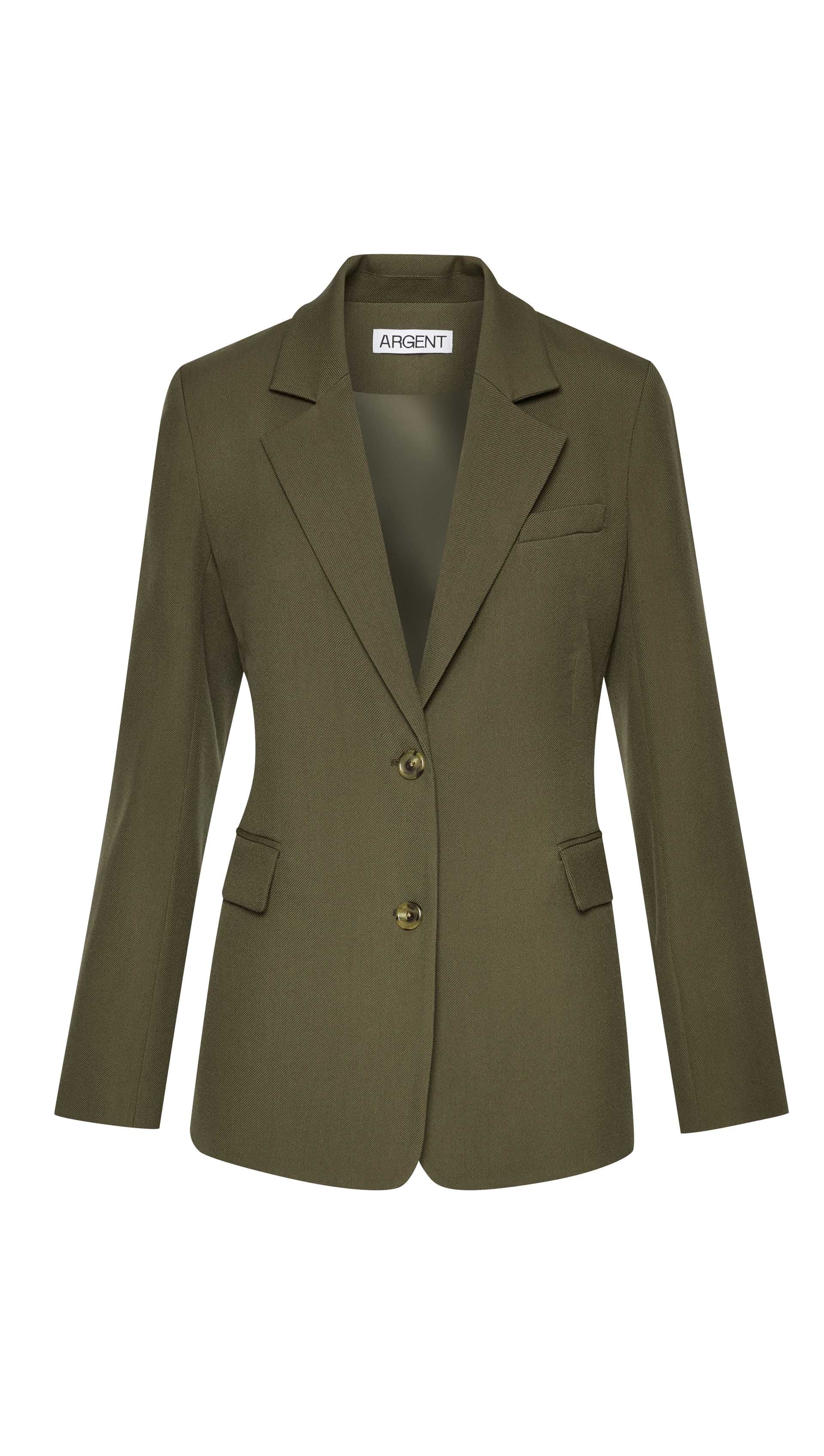 Two-Button Blazer in Viscose Wool Twill | Olive - Image 9