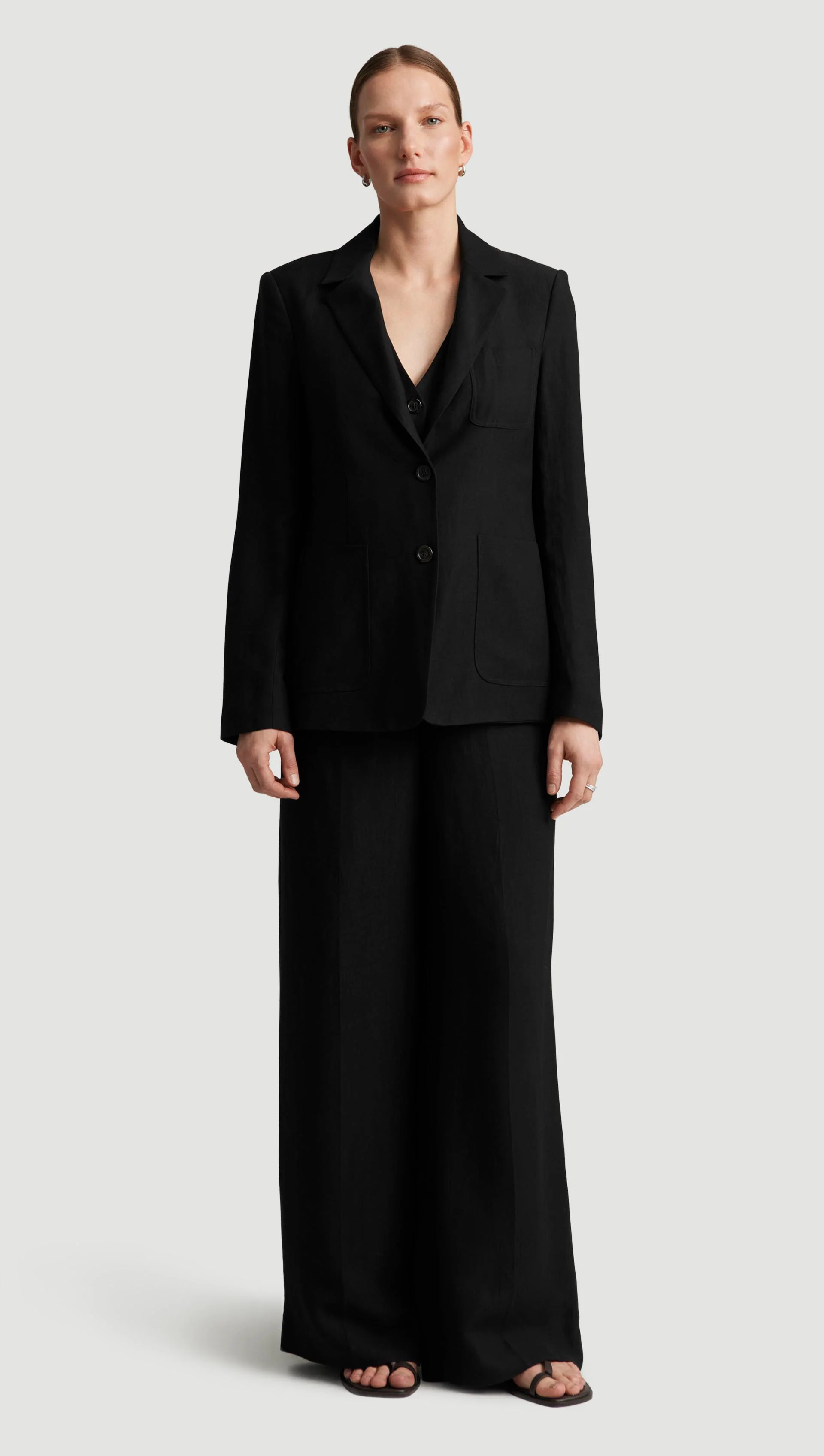 Unlined Weekend Blazer in Viscose Linen Twill | Black - Image 3