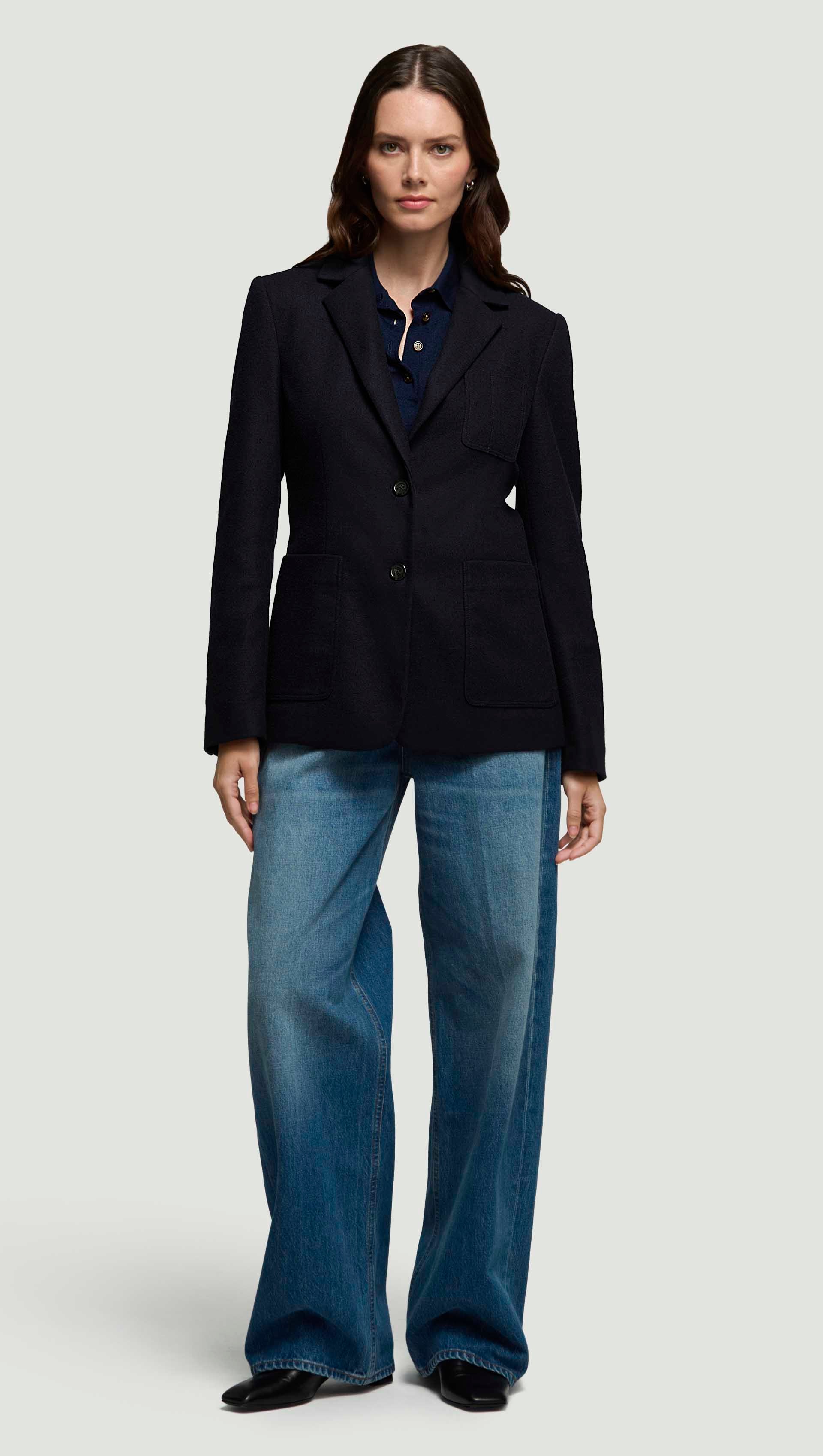 Unlined Weekend Blazer in Double-Faced Wool | Navy - Image 3