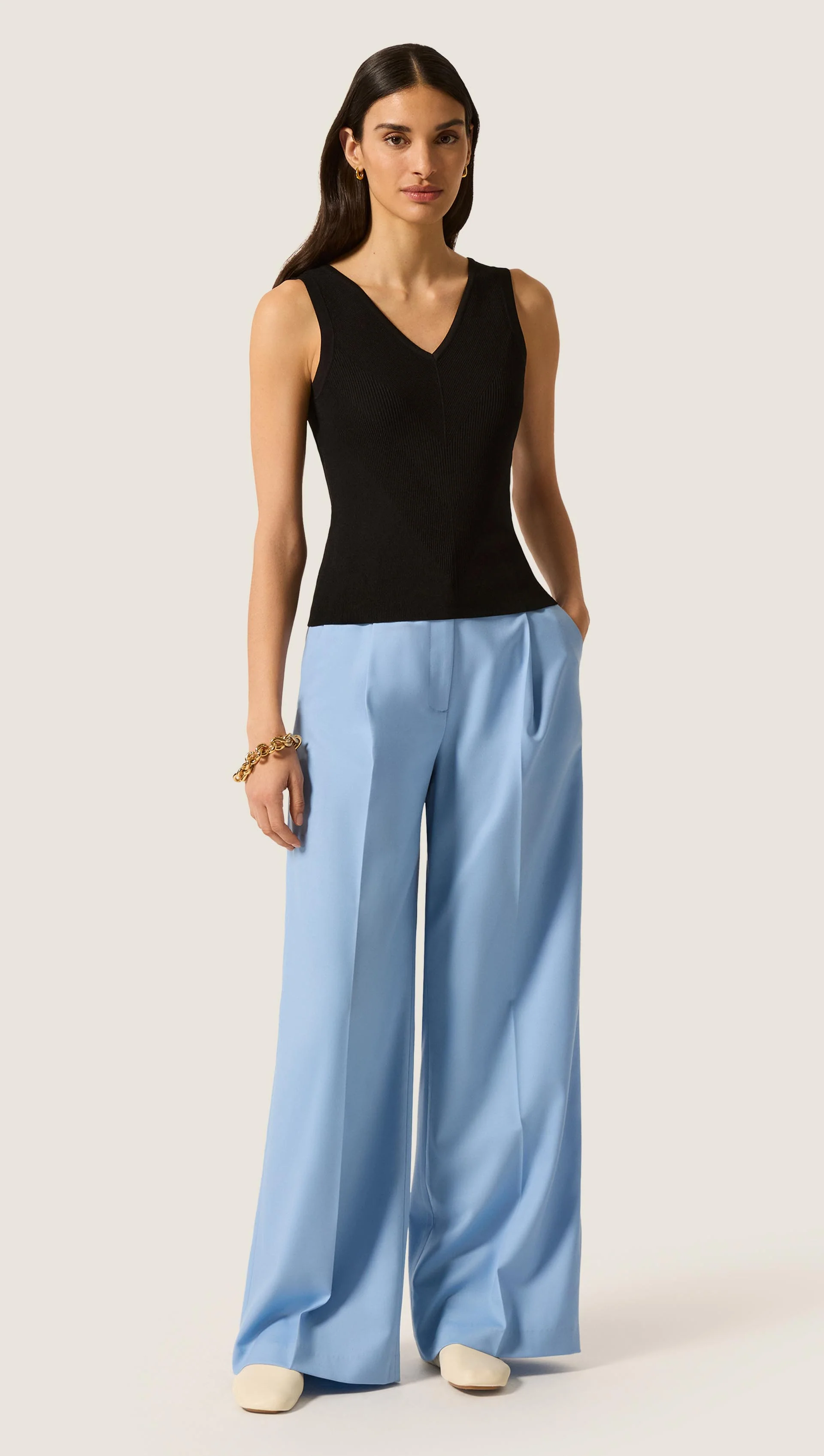 V-Neck Knit Tank in Viscose | Black - Image 5