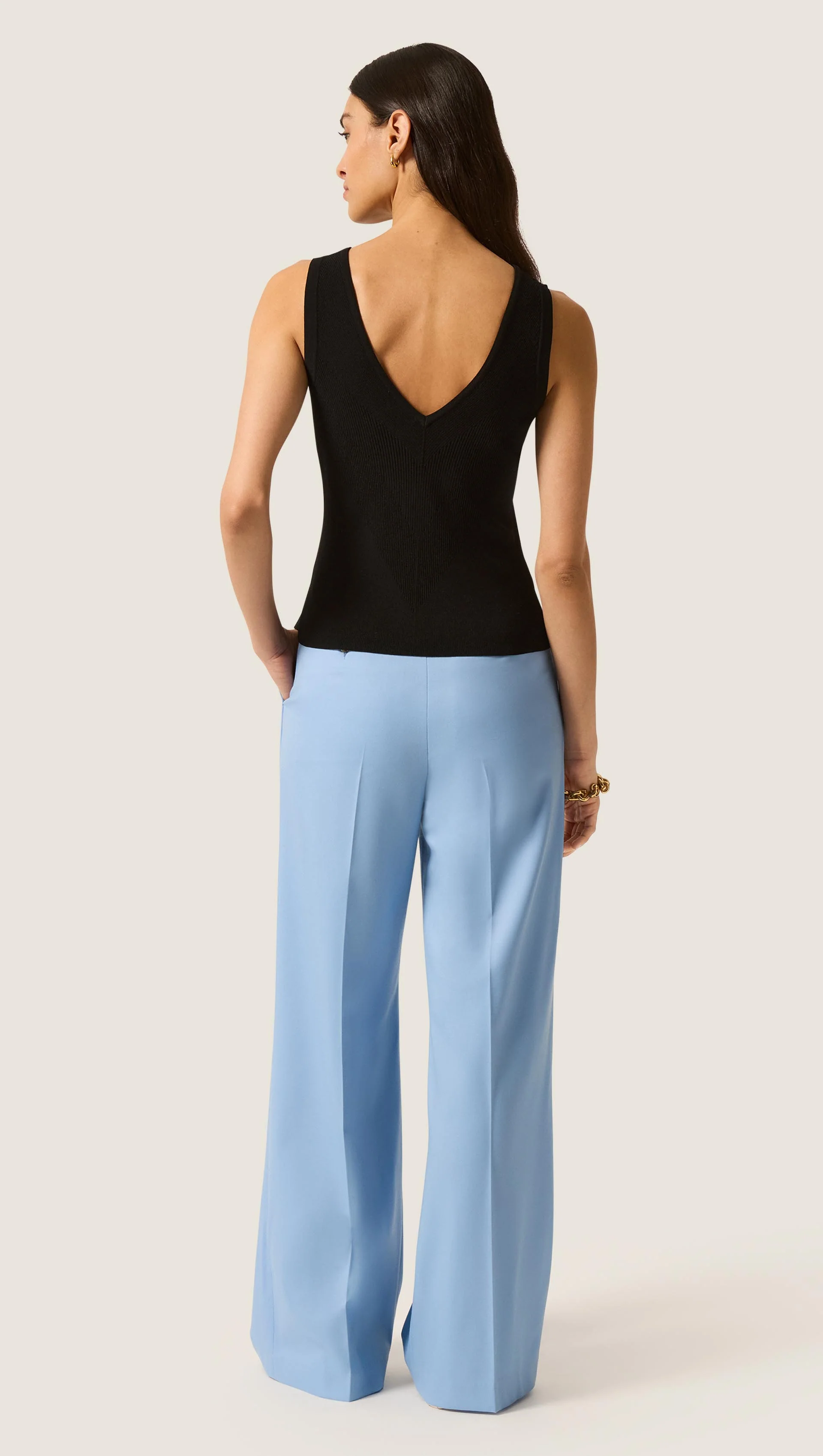 V-Neck Knit Tank in Viscose | Black - Image 6