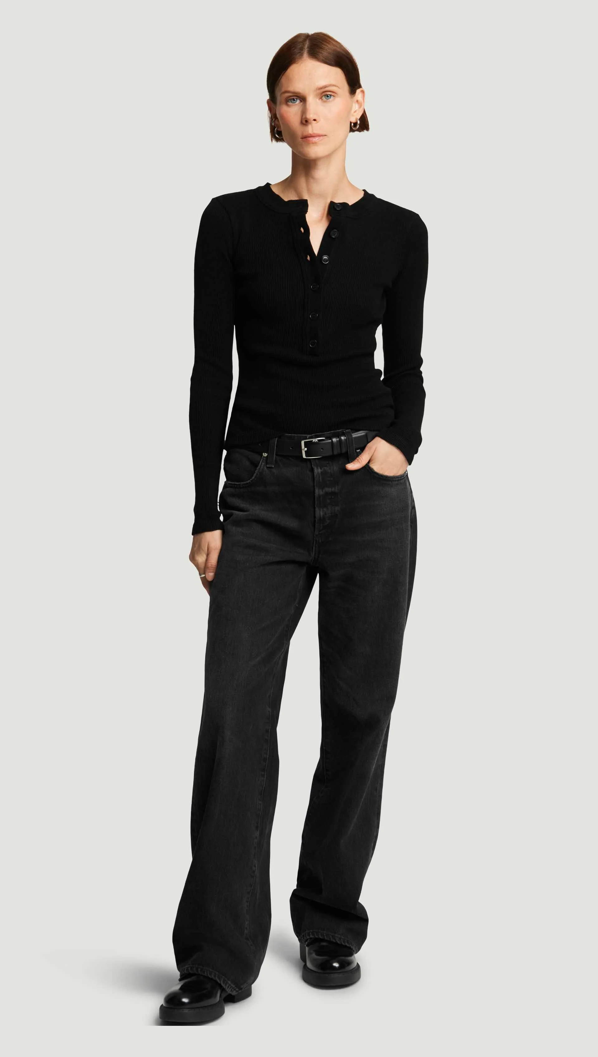 Varra Henley in Waffle Knit | Black - Image 3