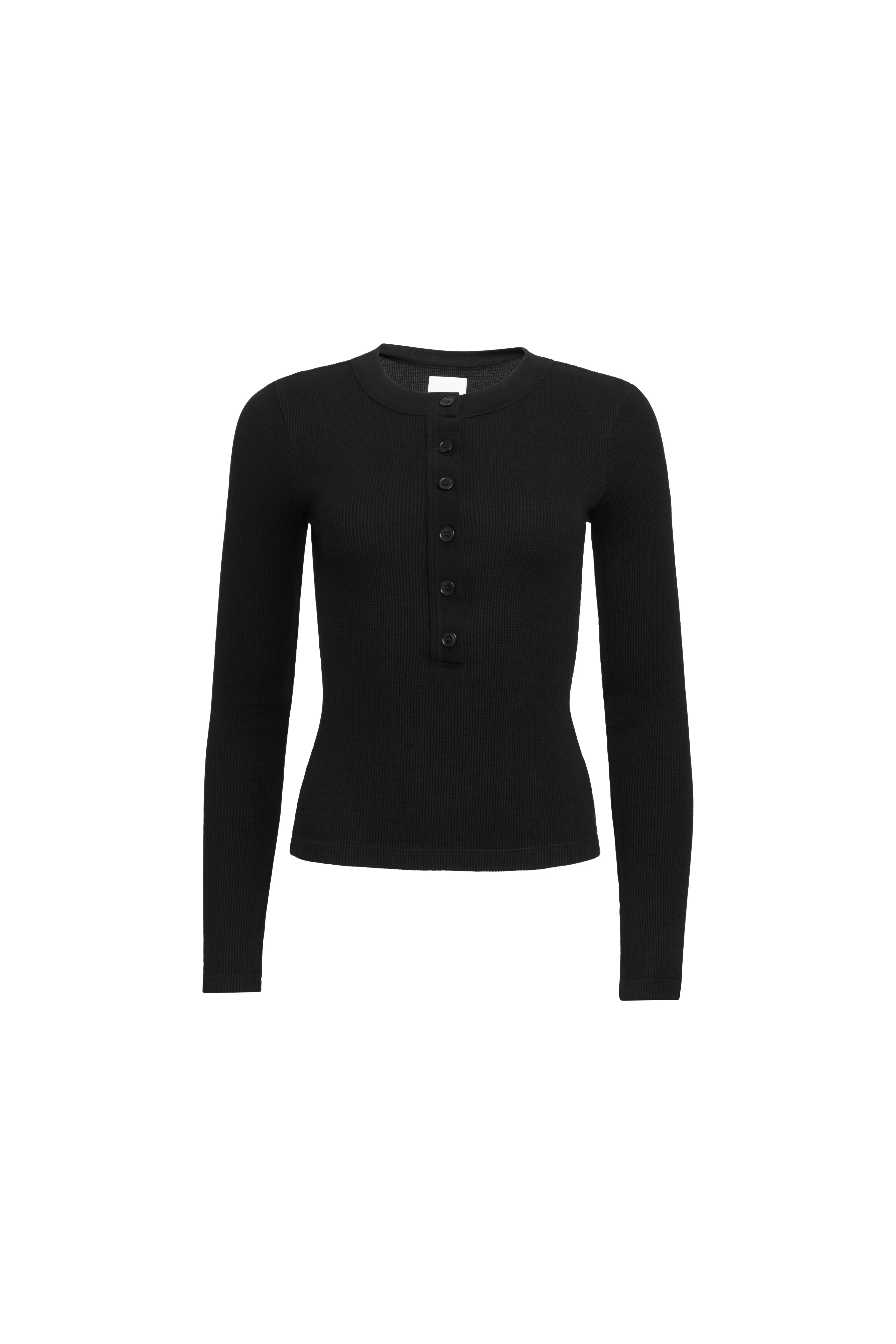 Varra Henley in Waffle Knit | Black - Image 7