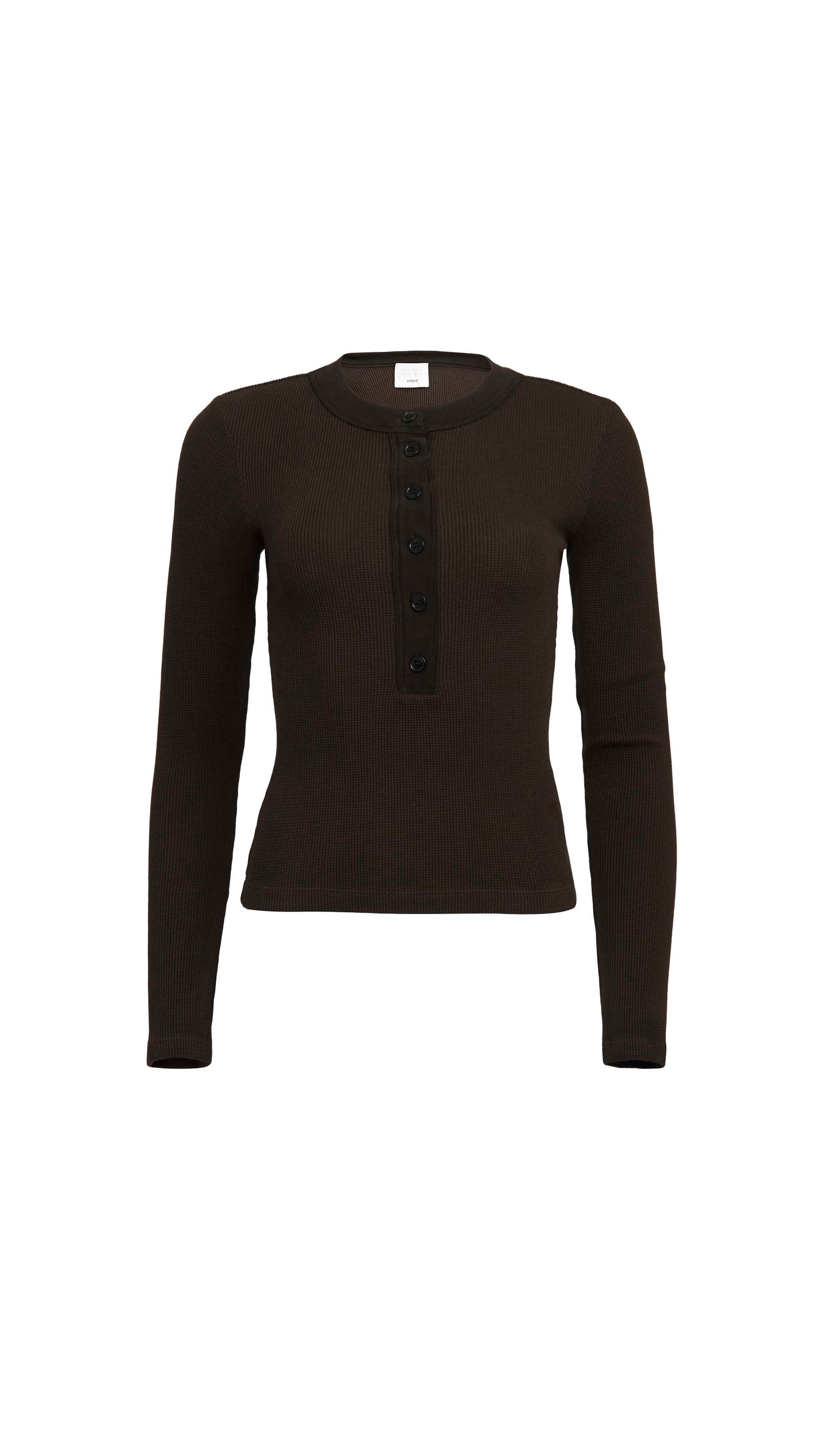 Varra Henley in Waffle Knit | Chocolate - Image 5
