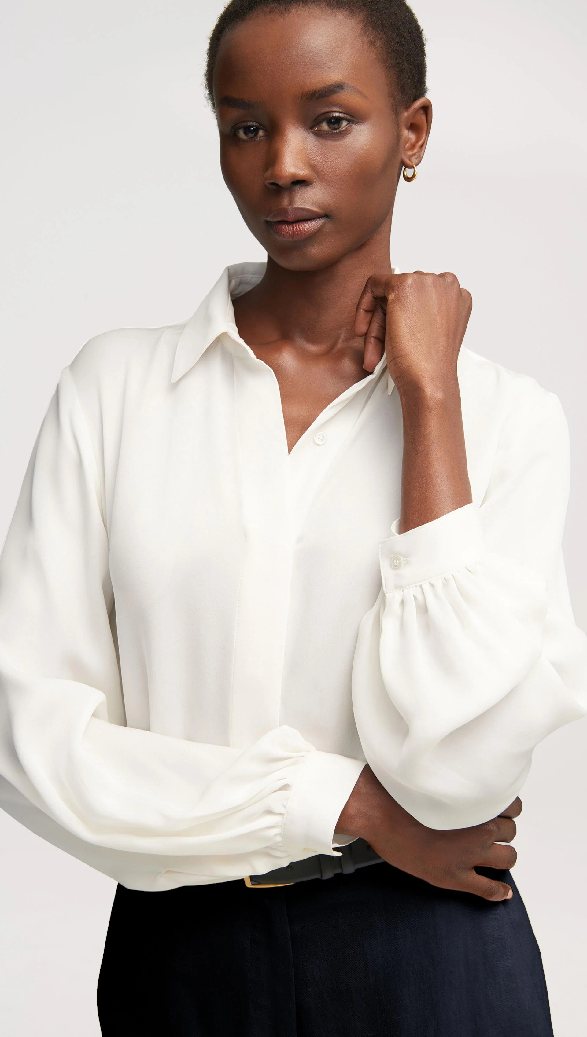 Vesey Blouse in Double Georgette | Ivory - Image 2