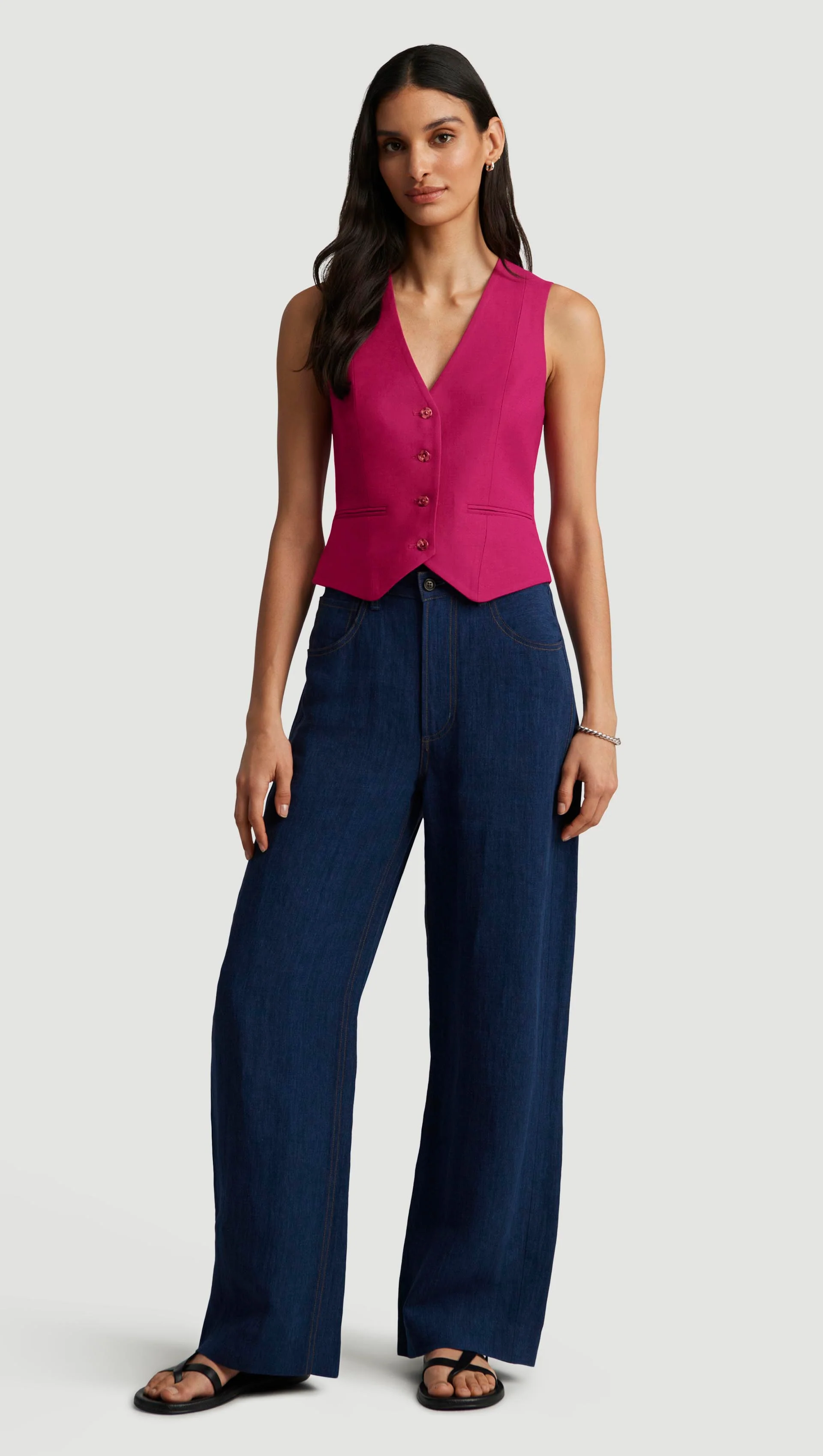 Waistcoat in Viscose Linen Twill | Fuchsia - Image 3