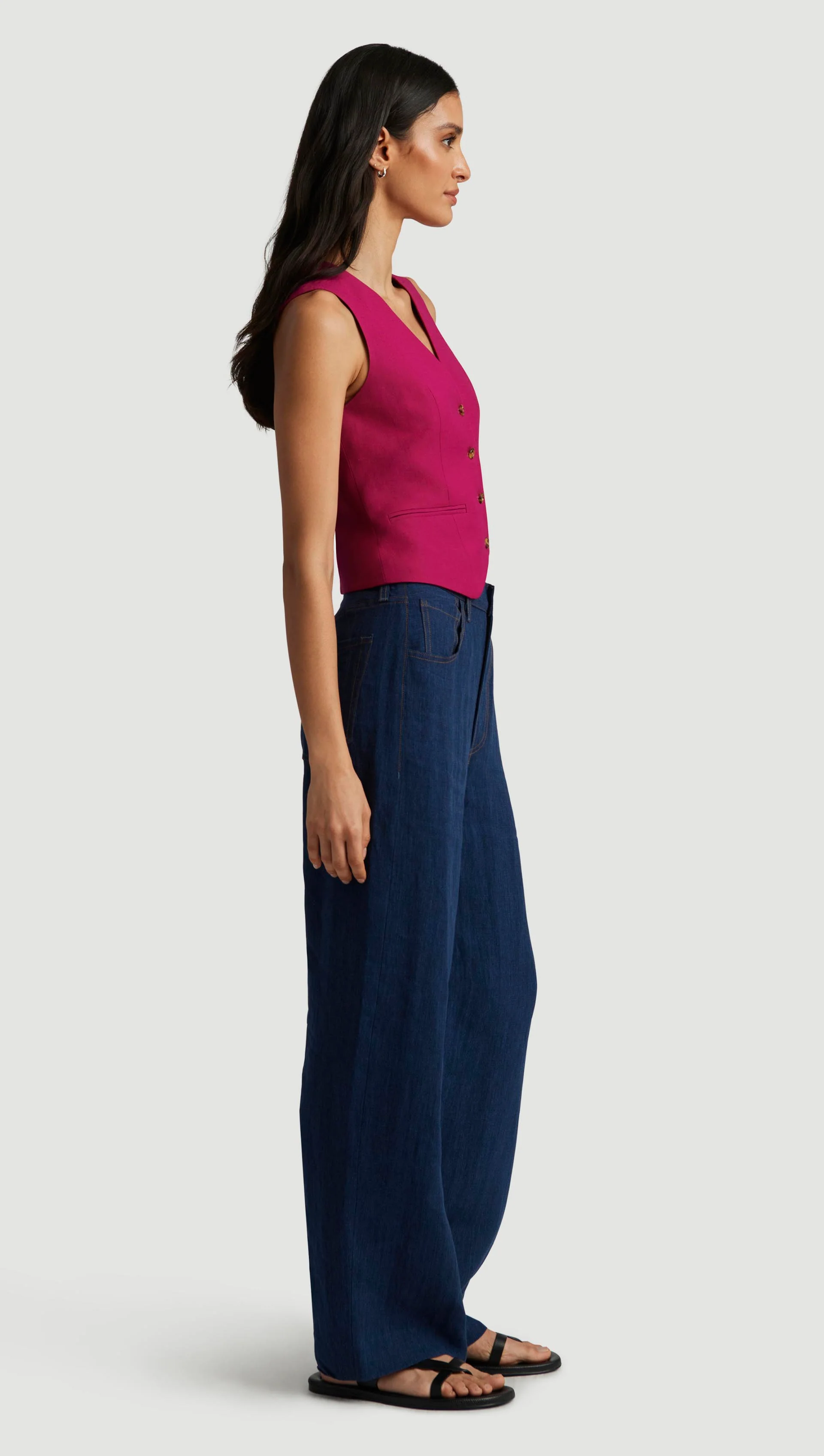 Waistcoat in Viscose Linen Twill | Fuchsia - Image 4