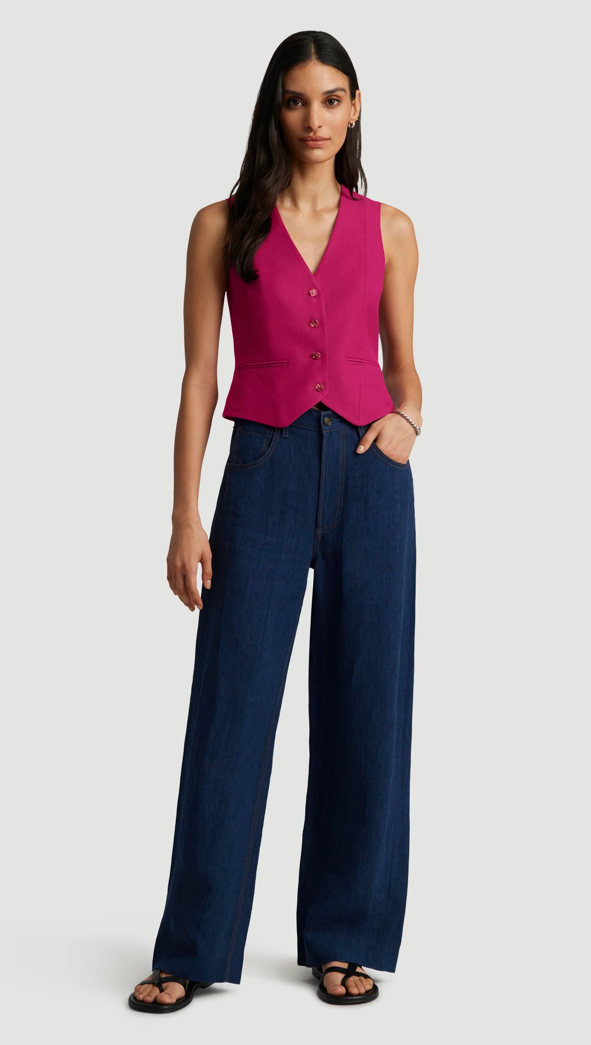 Waistcoat in Viscose Linen Twill | Fuchsia - Image 5