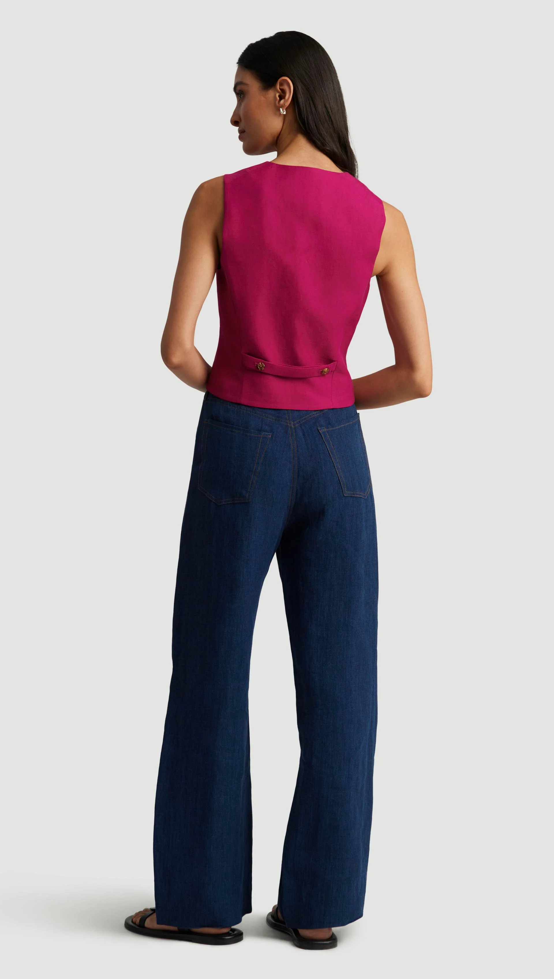 Waistcoat in Viscose Linen Twill | Fuchsia - Image 6