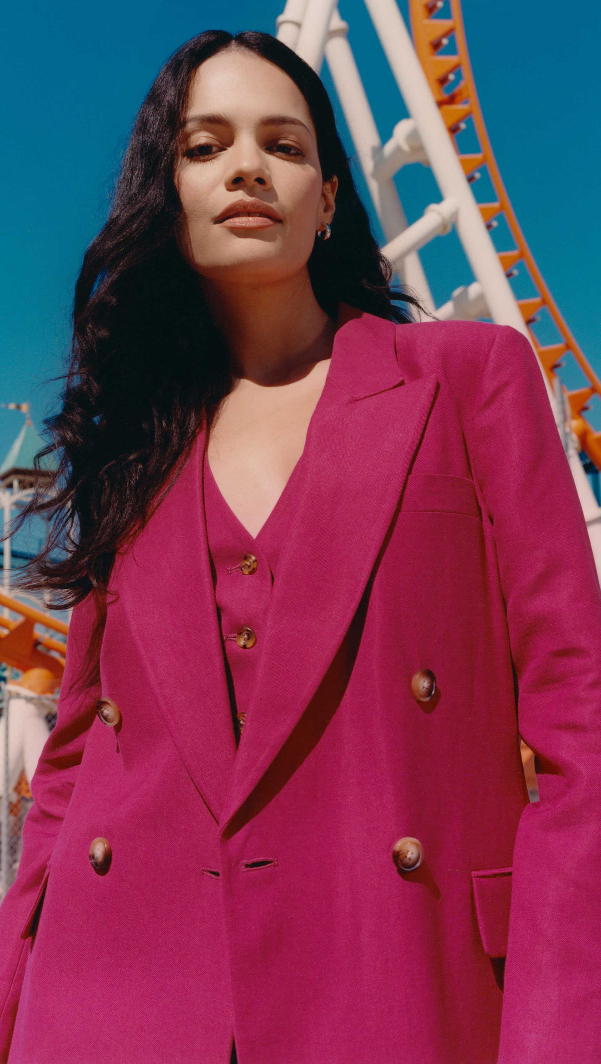 Waistcoat in Viscose Linen Twill | Fuchsia - Image 7