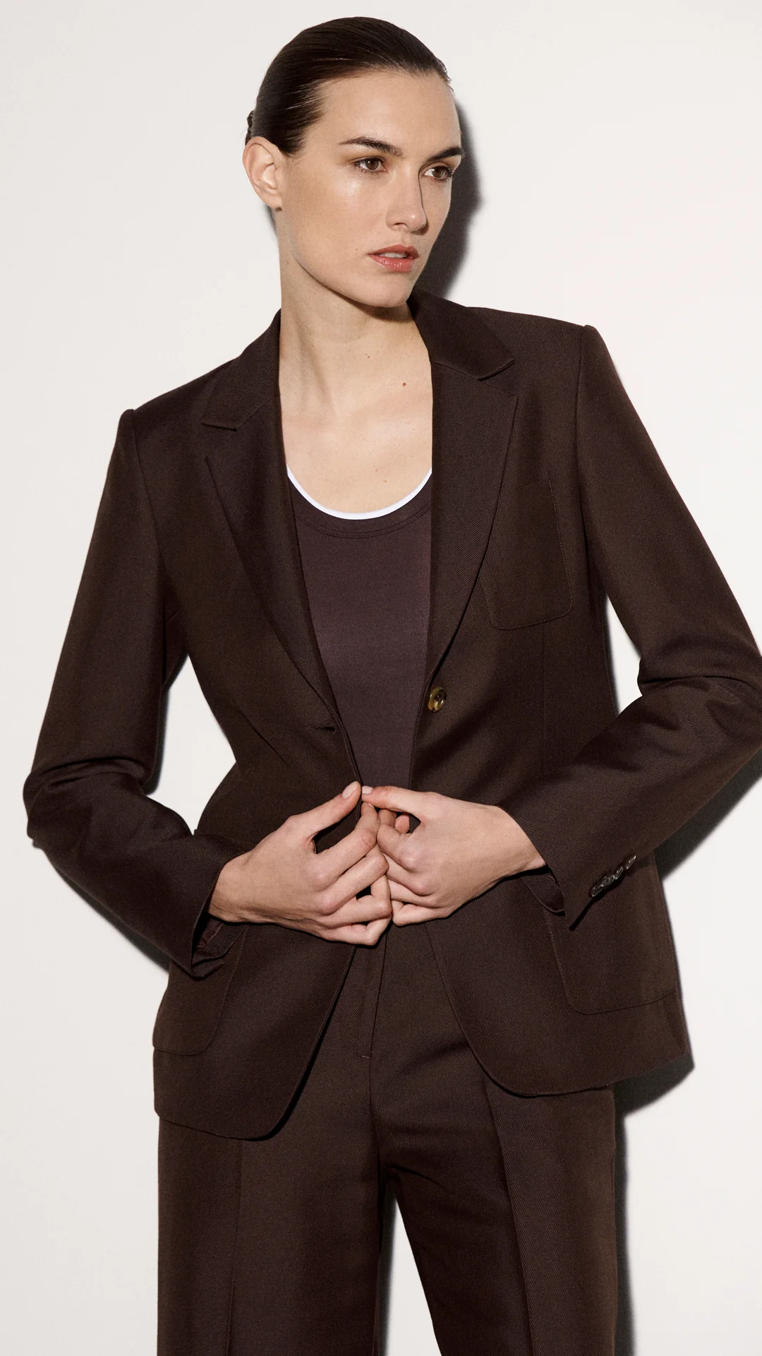 Weekend Blazer in Structured Viscose Twill | Chocolate - Image 11