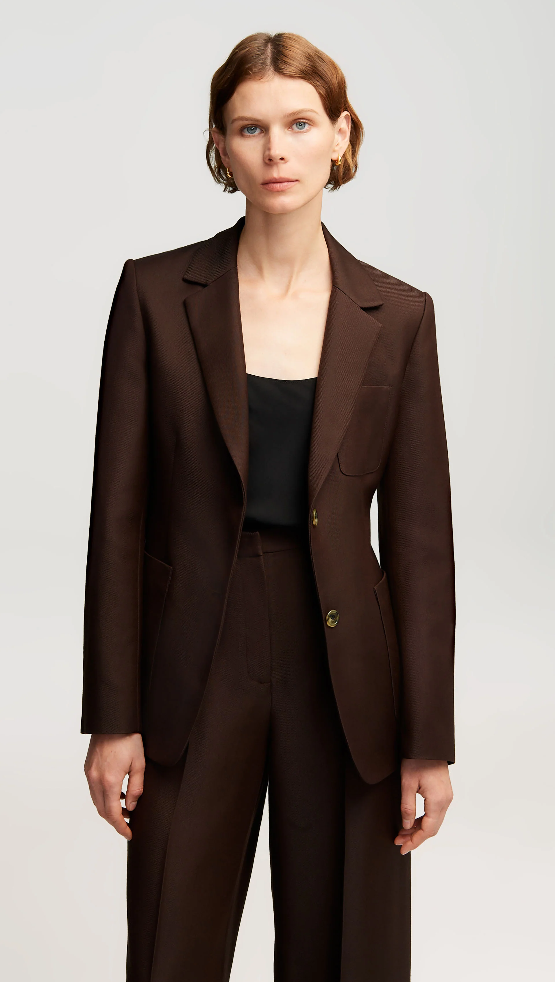 Weekend Blazer in Structured Viscose Twill | Chocolate - Image 2