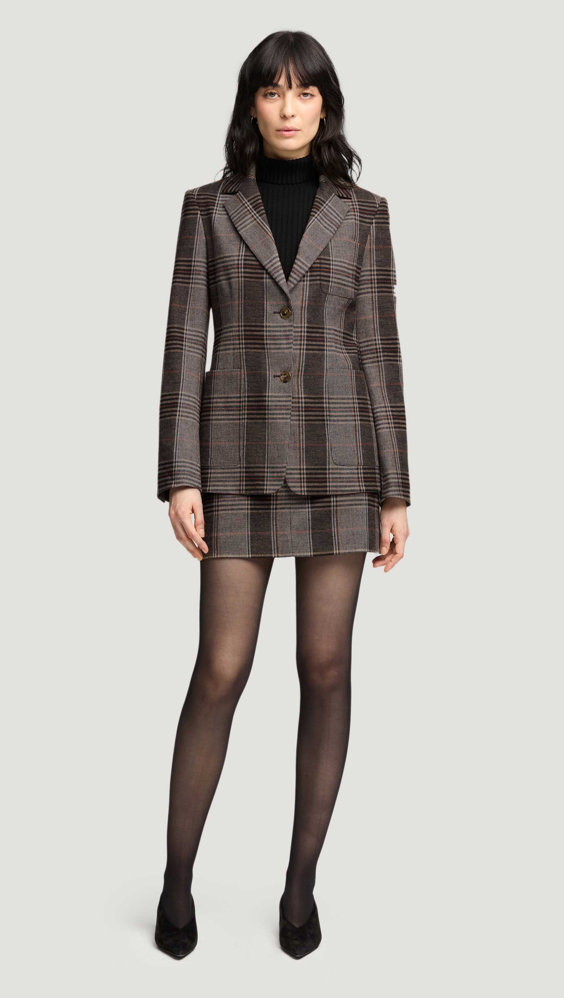 Weekend Blazer in Viscose Blend | Coffee/Beige Plaid - Image 3