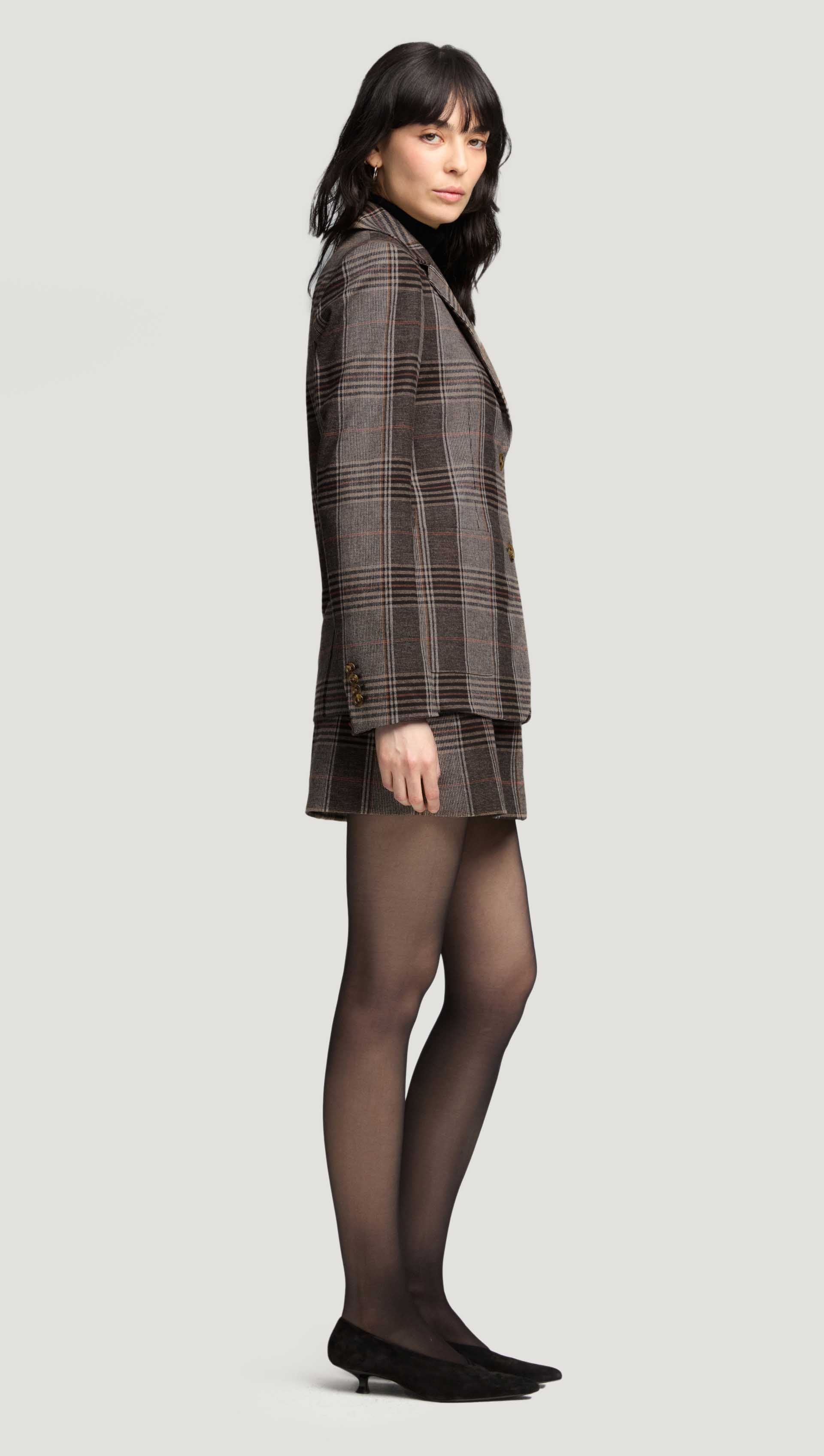 Weekend Blazer in Viscose Blend | Coffee/Beige Plaid - Image 4