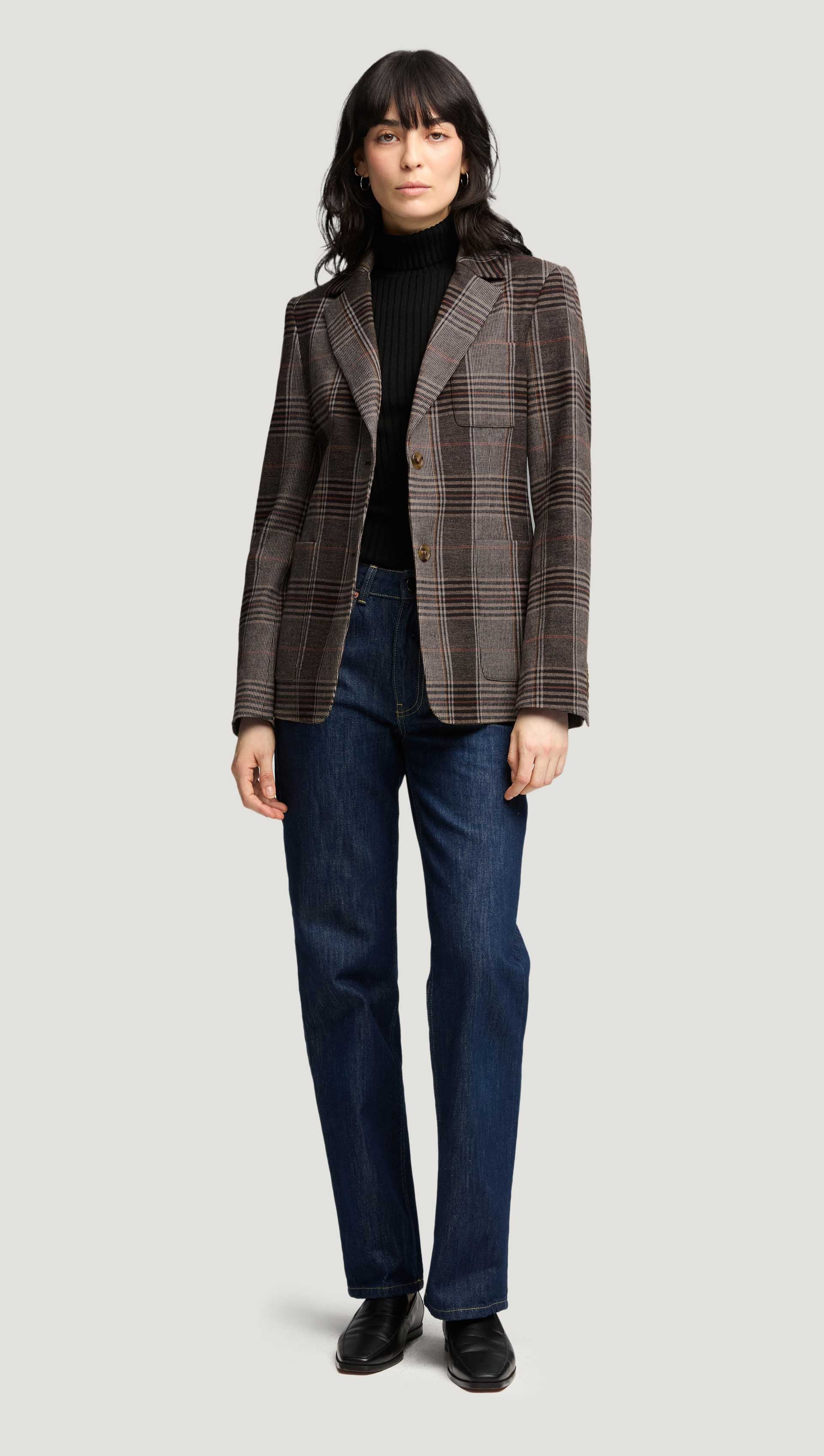 Weekend Blazer in Viscose Blend | Coffee/Beige Plaid - Image 7