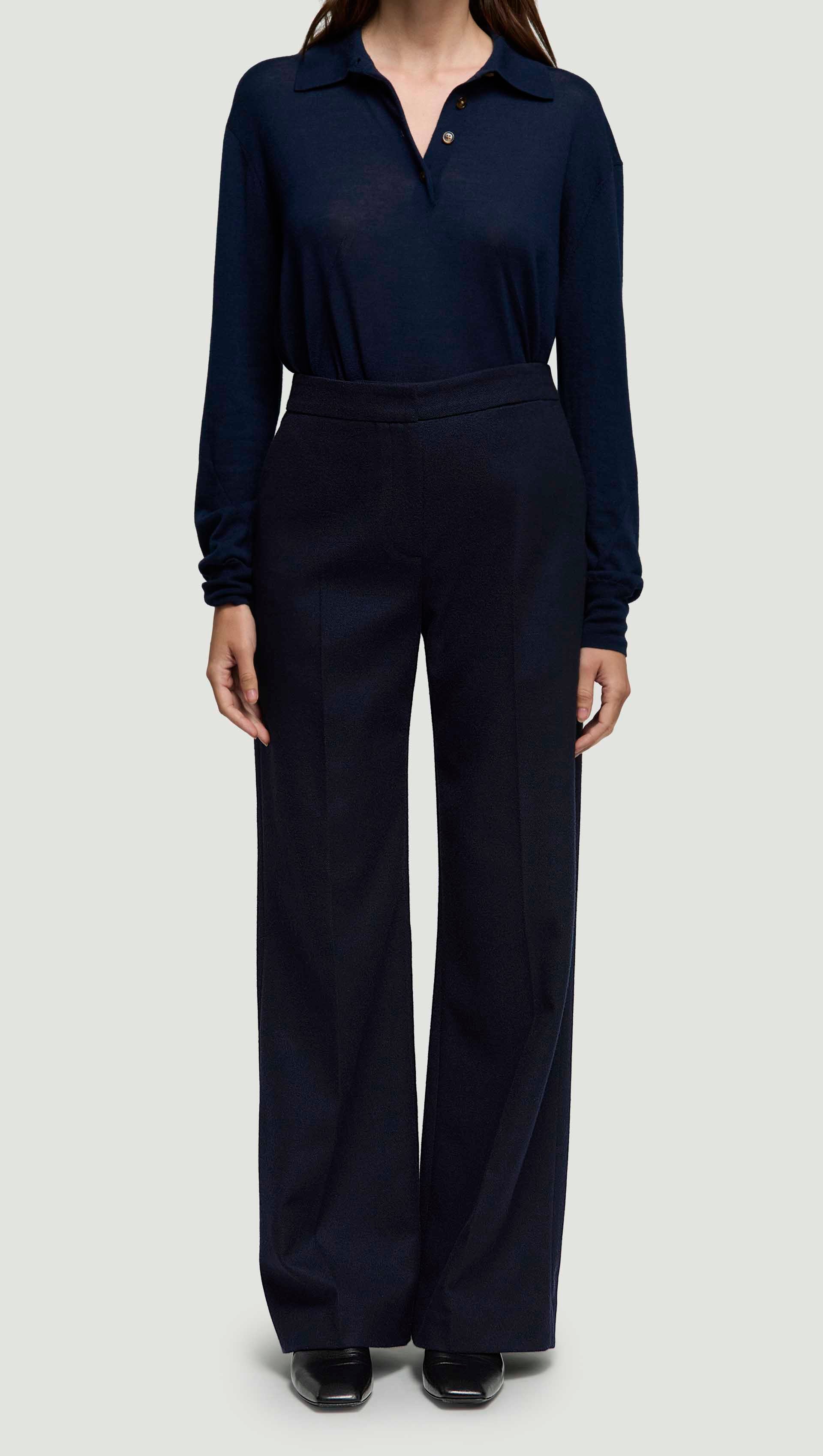 Wide Leg Trouser in Double-Faced Wool | Navy - Image 3