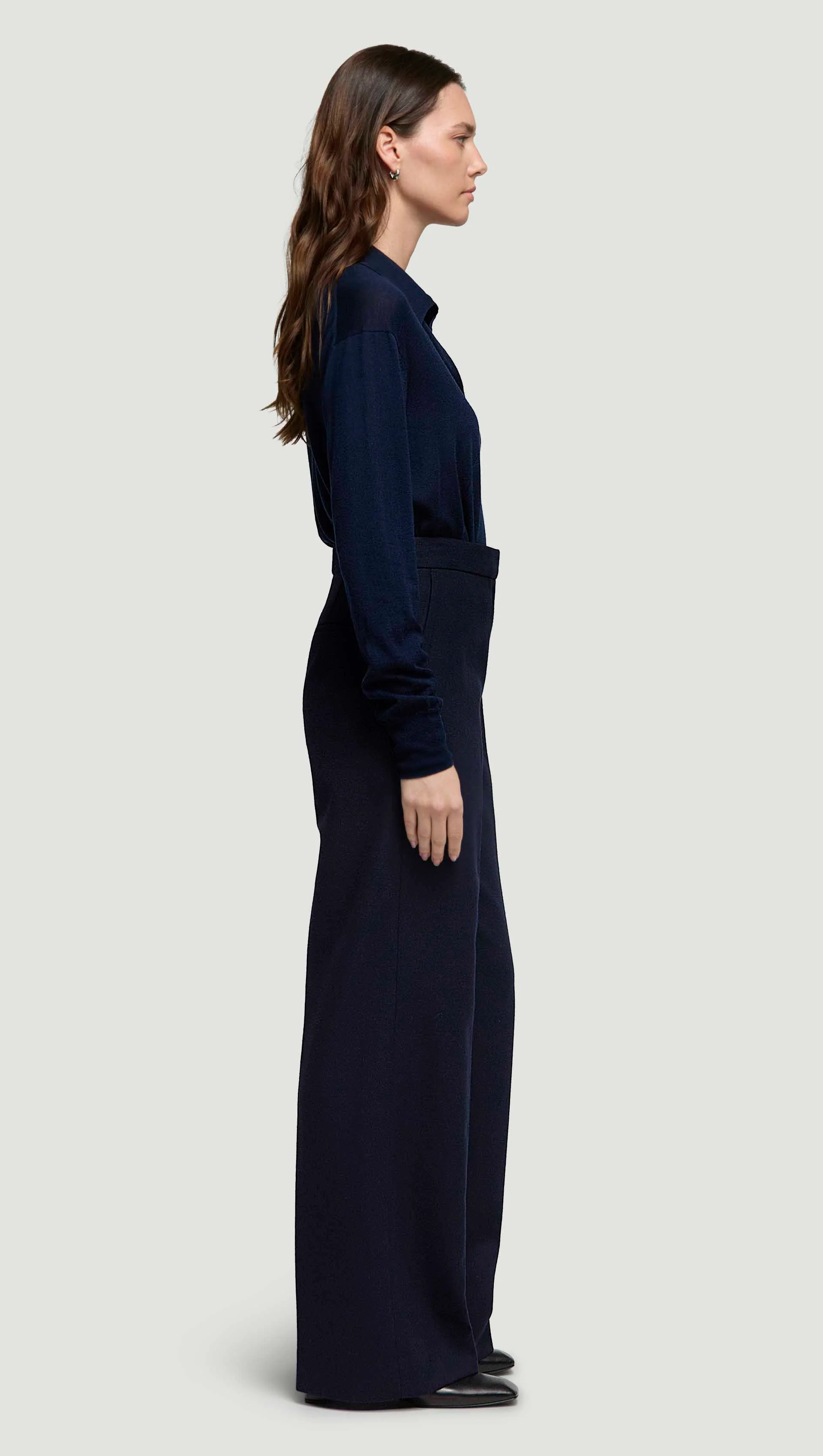 Wide Leg Trouser in Double-Faced Wool | Navy - Image 5