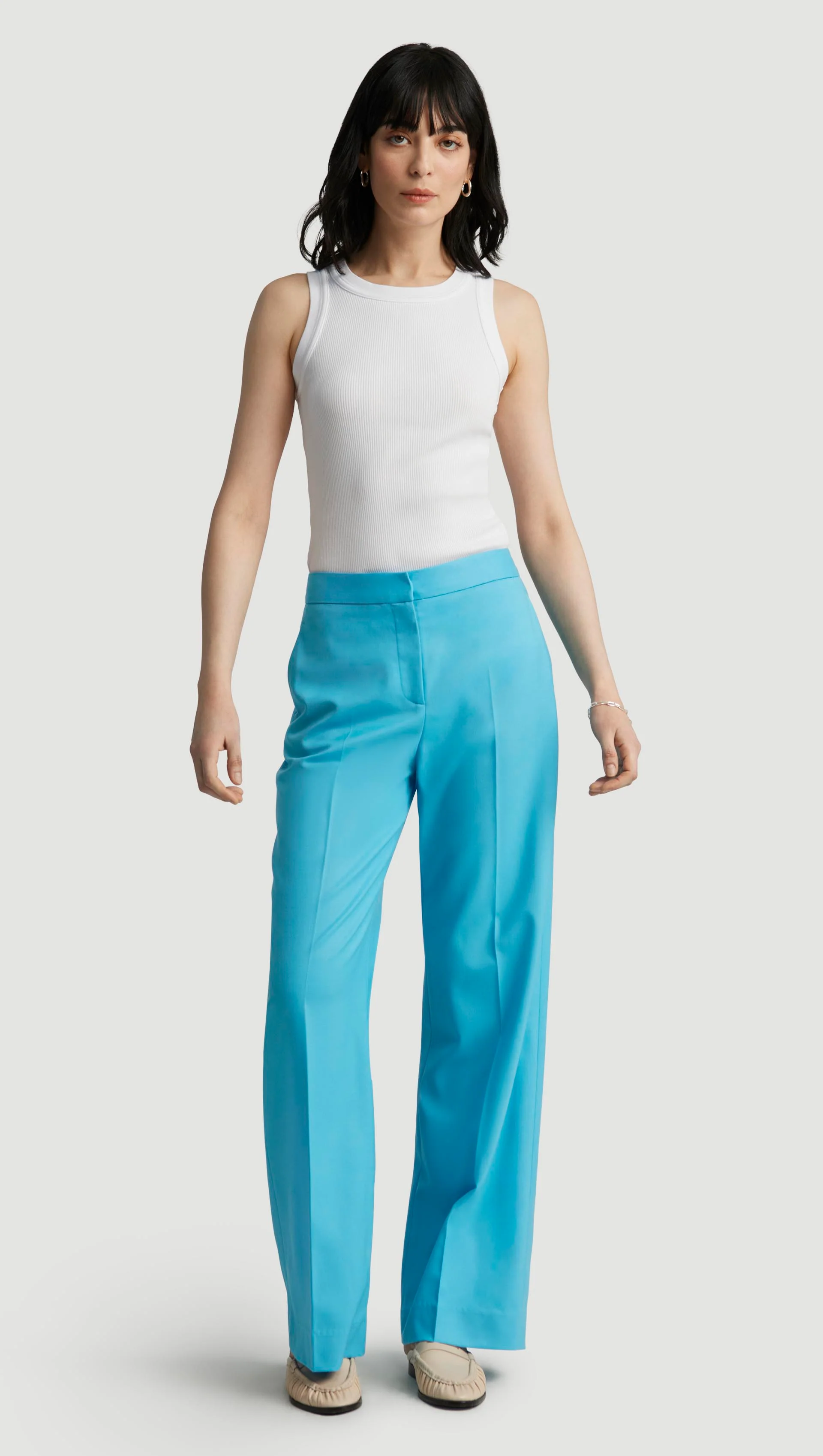 Wide Leg Trouser in Seasonless Wool | Aqua - Image 2