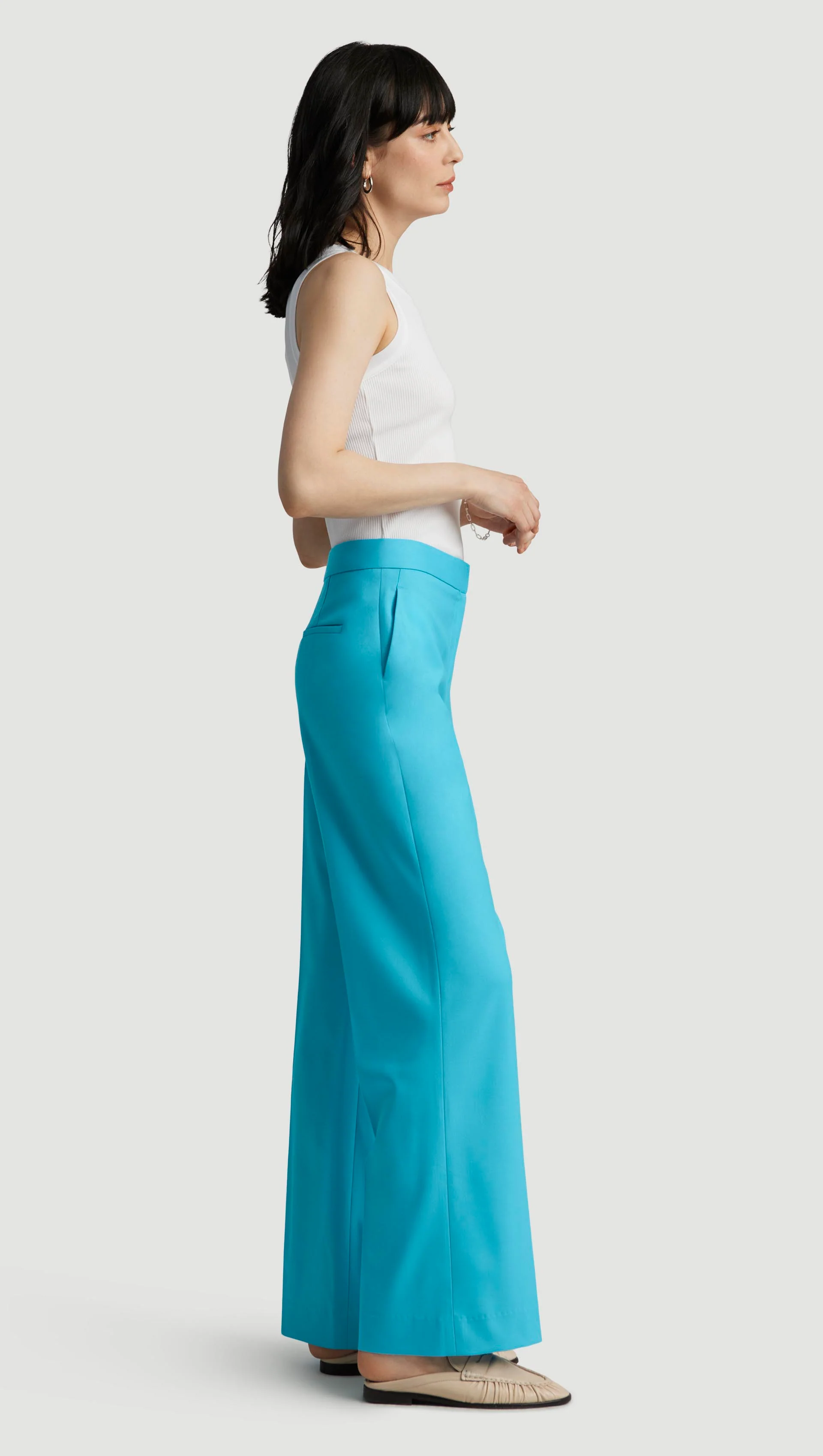 Wide Leg Trouser in Seasonless Wool | Aqua - Image 3
