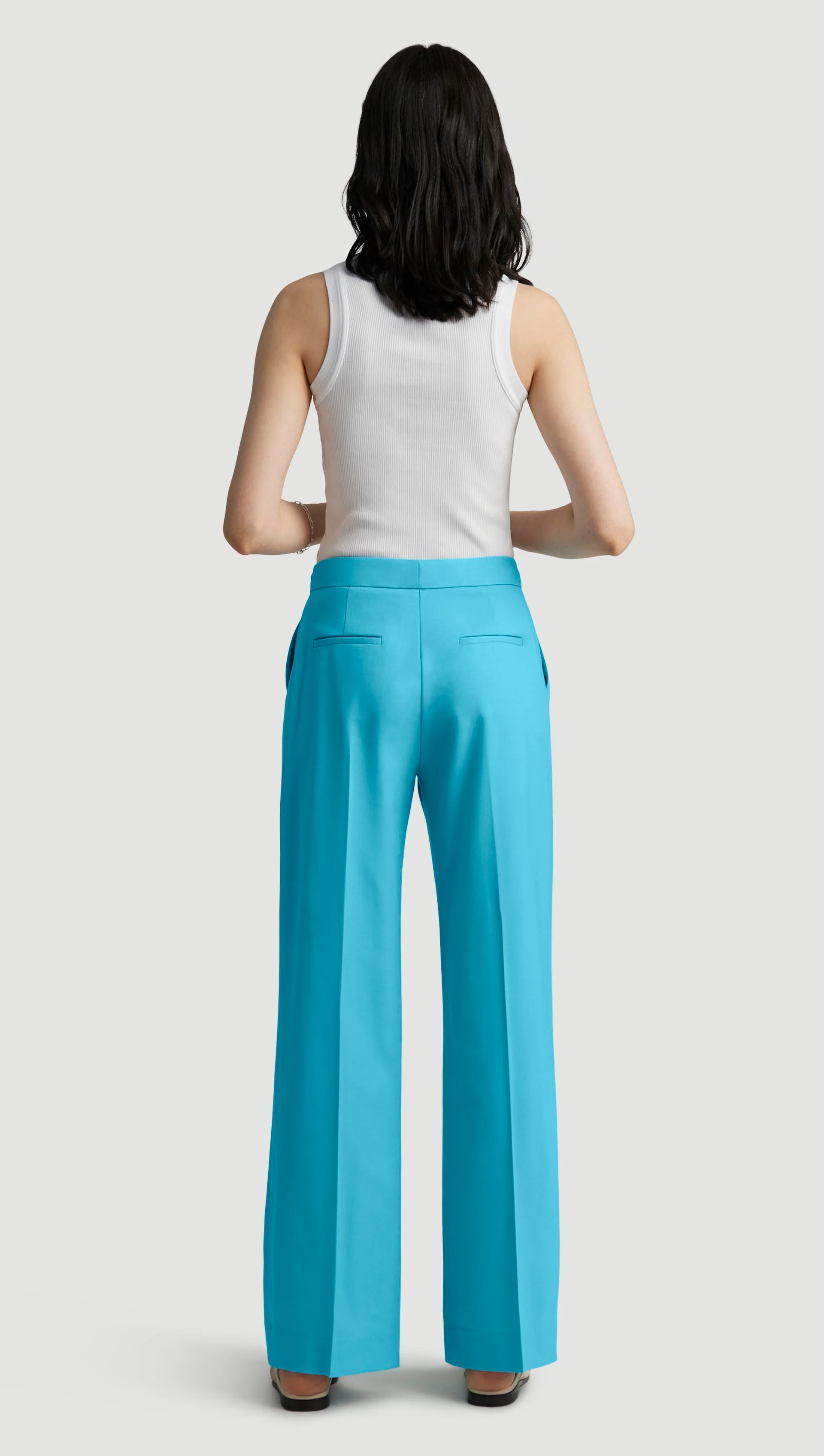 Wide Leg Trouser in Seasonless Wool | Aqua - Image 4