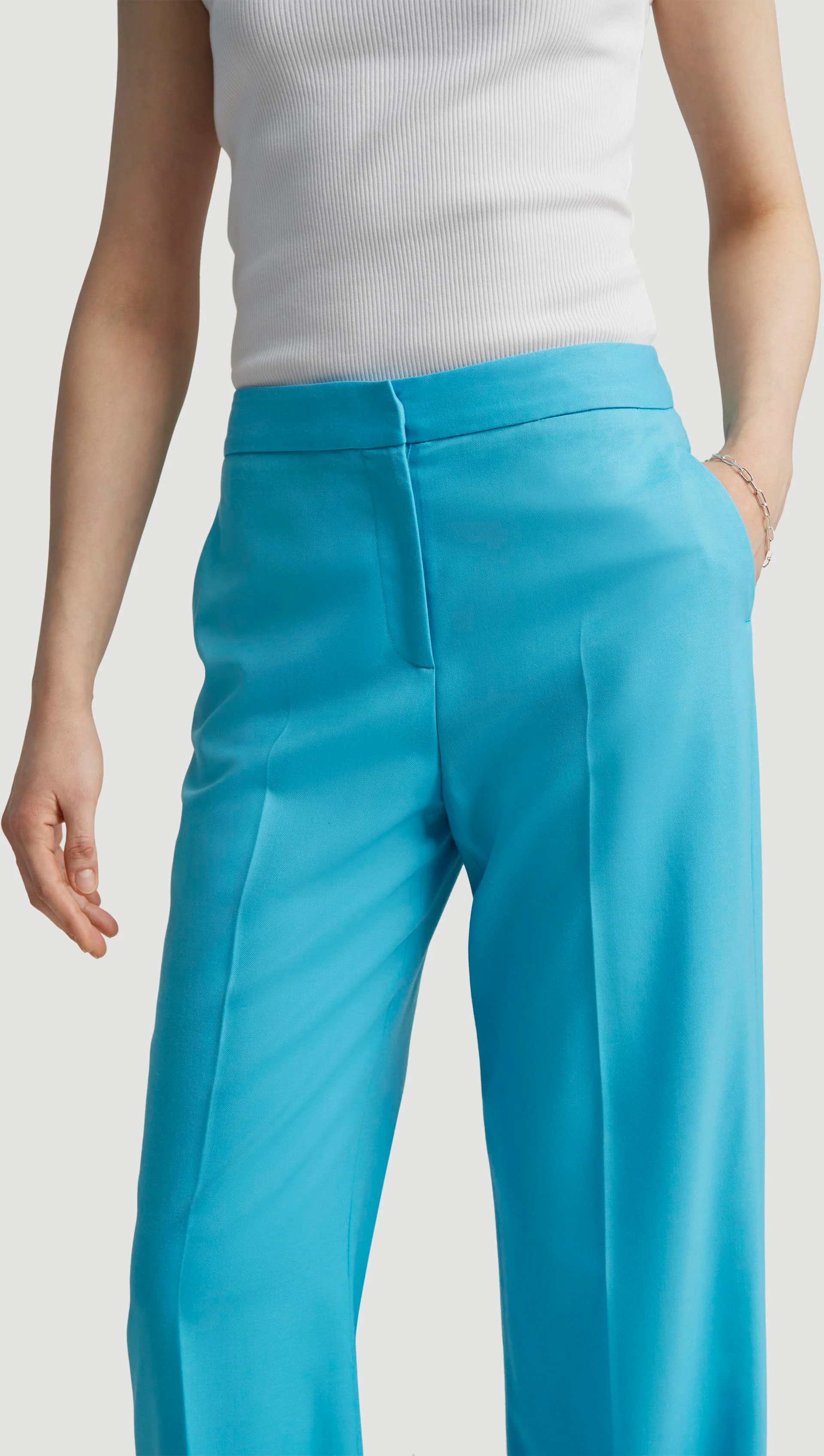 Wide Leg Trouser in Seasonless Wool | Aqua - Image 5