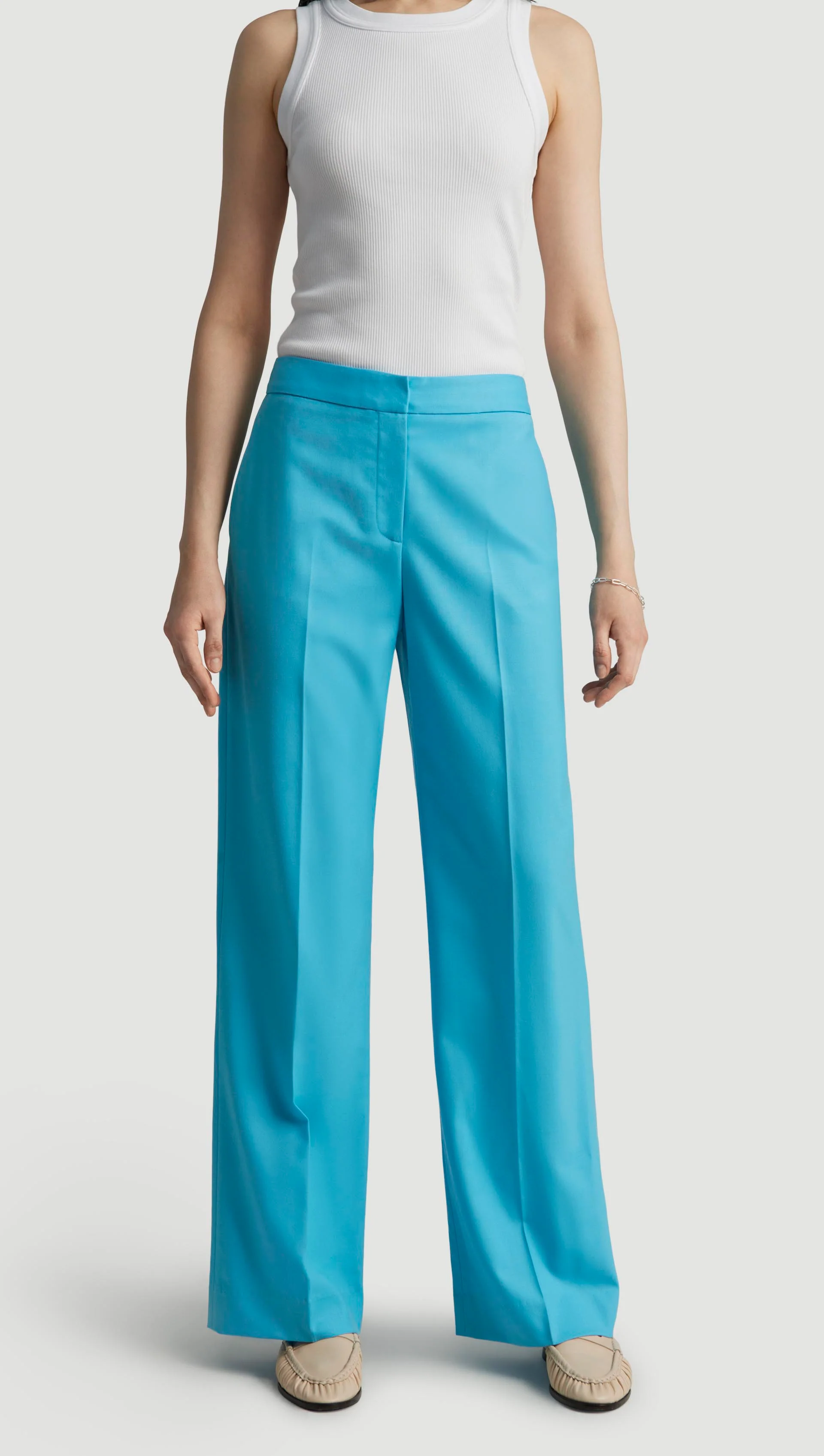 Wide Leg Trouser in Seasonless Wool | Aqua - Image 6