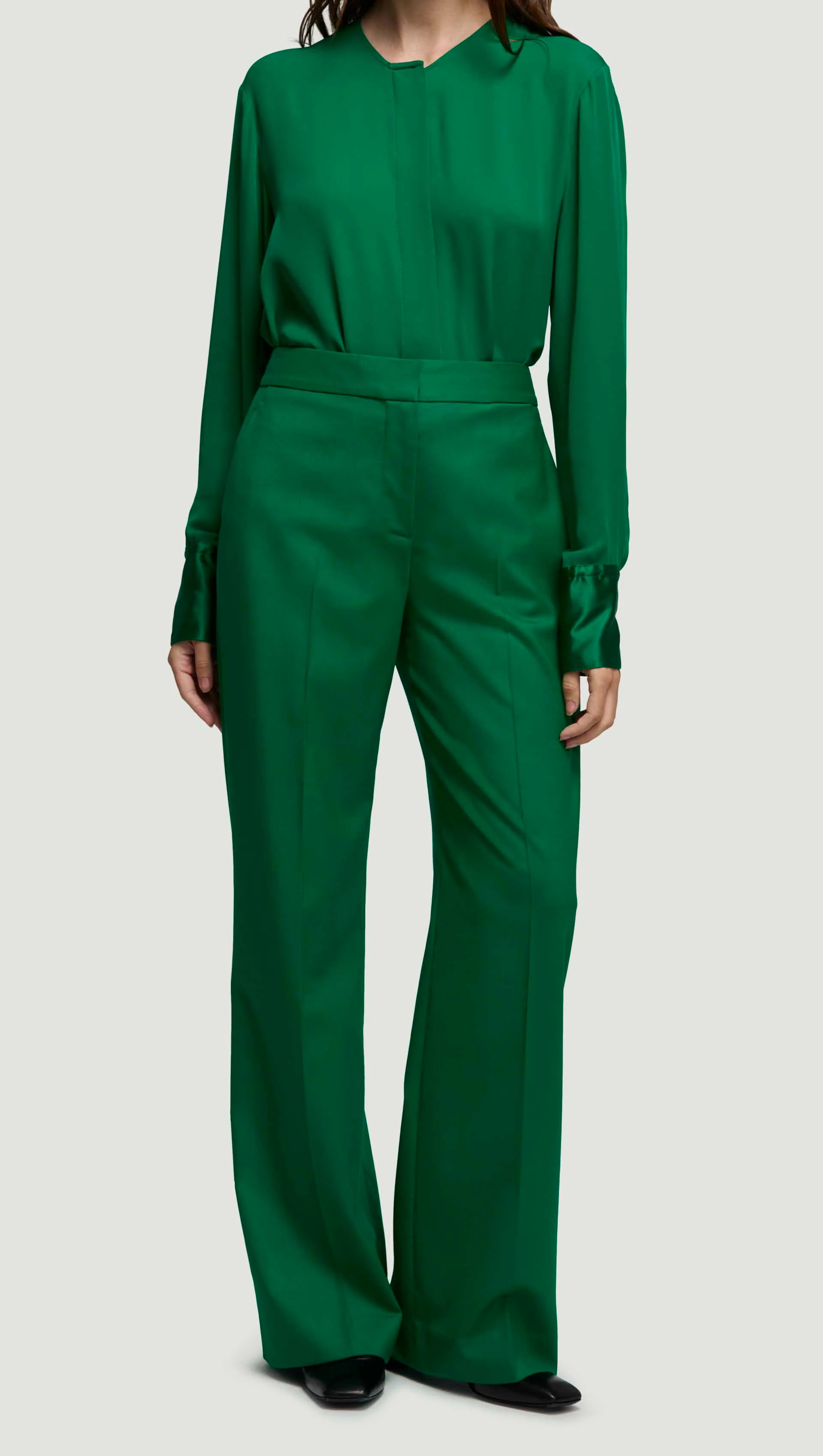 Wide Leg Trouser in Seasonless Wool | Jade - Image 2