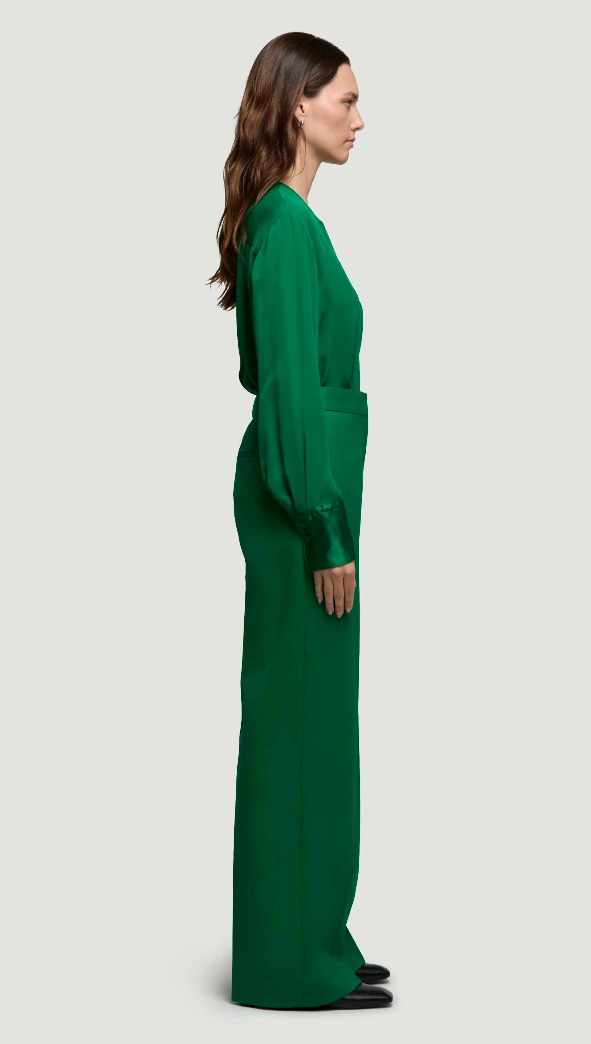 Wide Leg Trouser in Seasonless Wool | Jade - Image 3