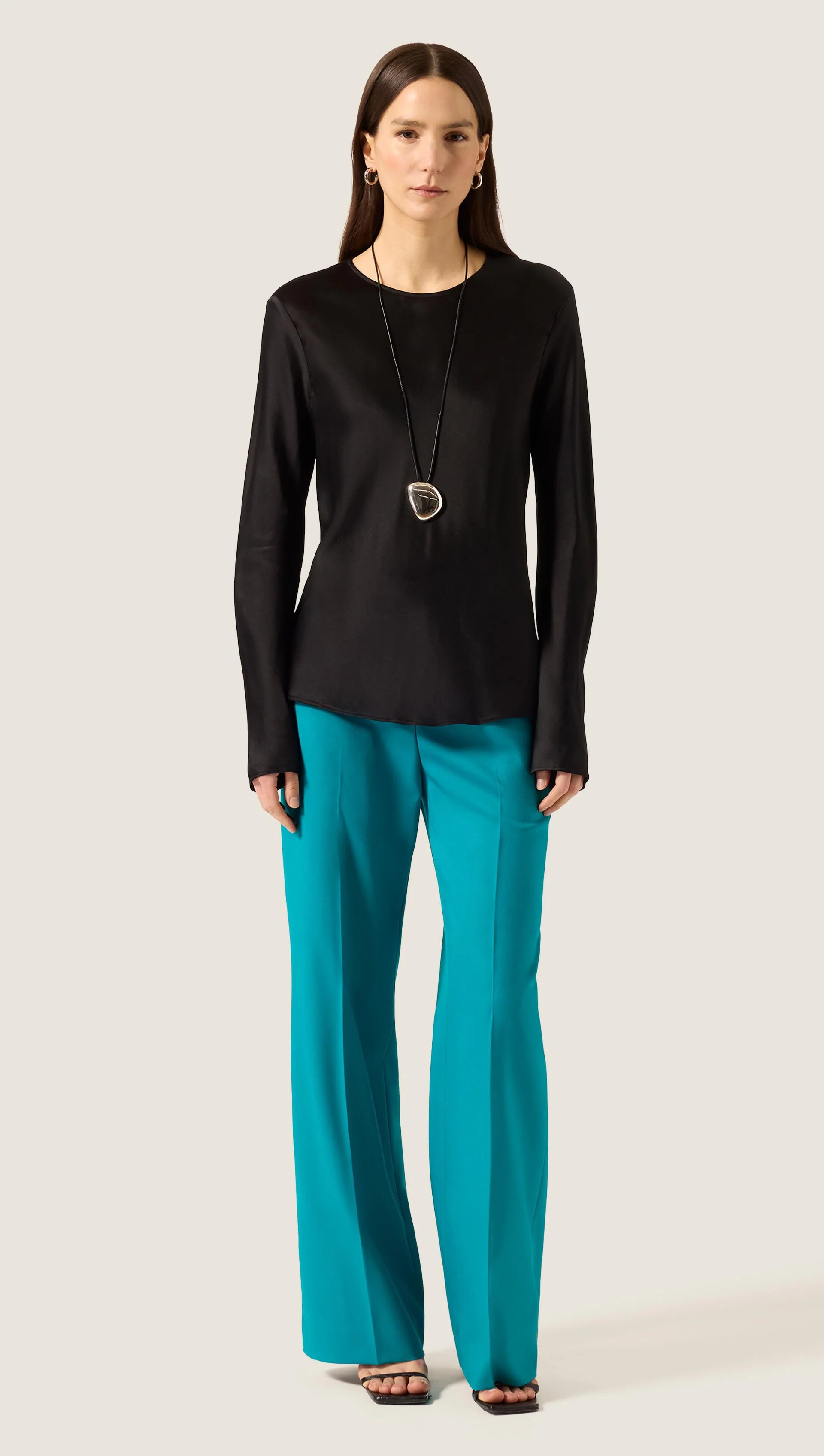 Wide Leg Trouser in Seasonless Wool | Mar - Image 3