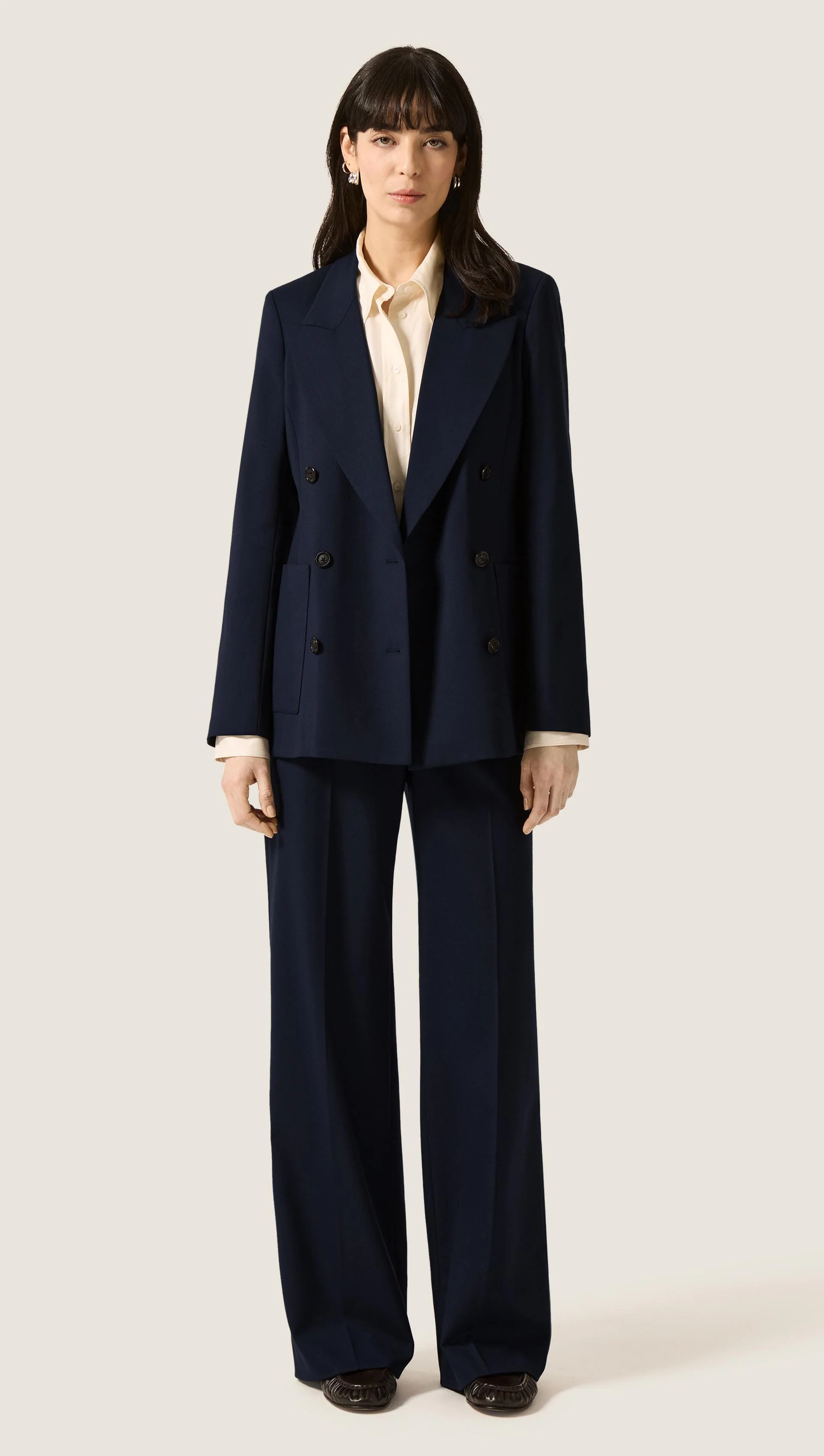 Wide Leg Trouser in Seasonless Wool | Midnight - Image 10