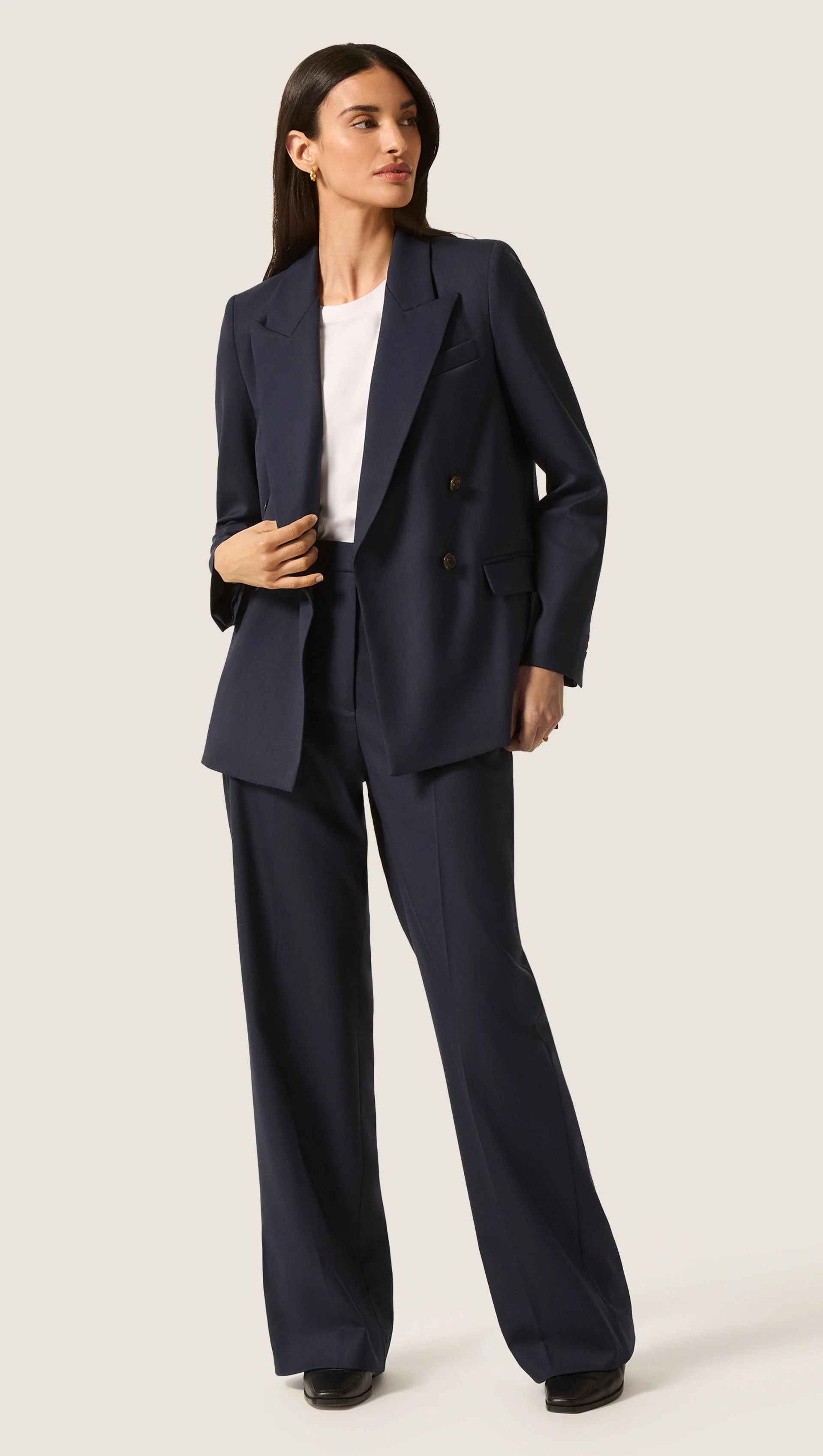Wide Leg Trouser in Seasonless Wool | Midnight - Image 7