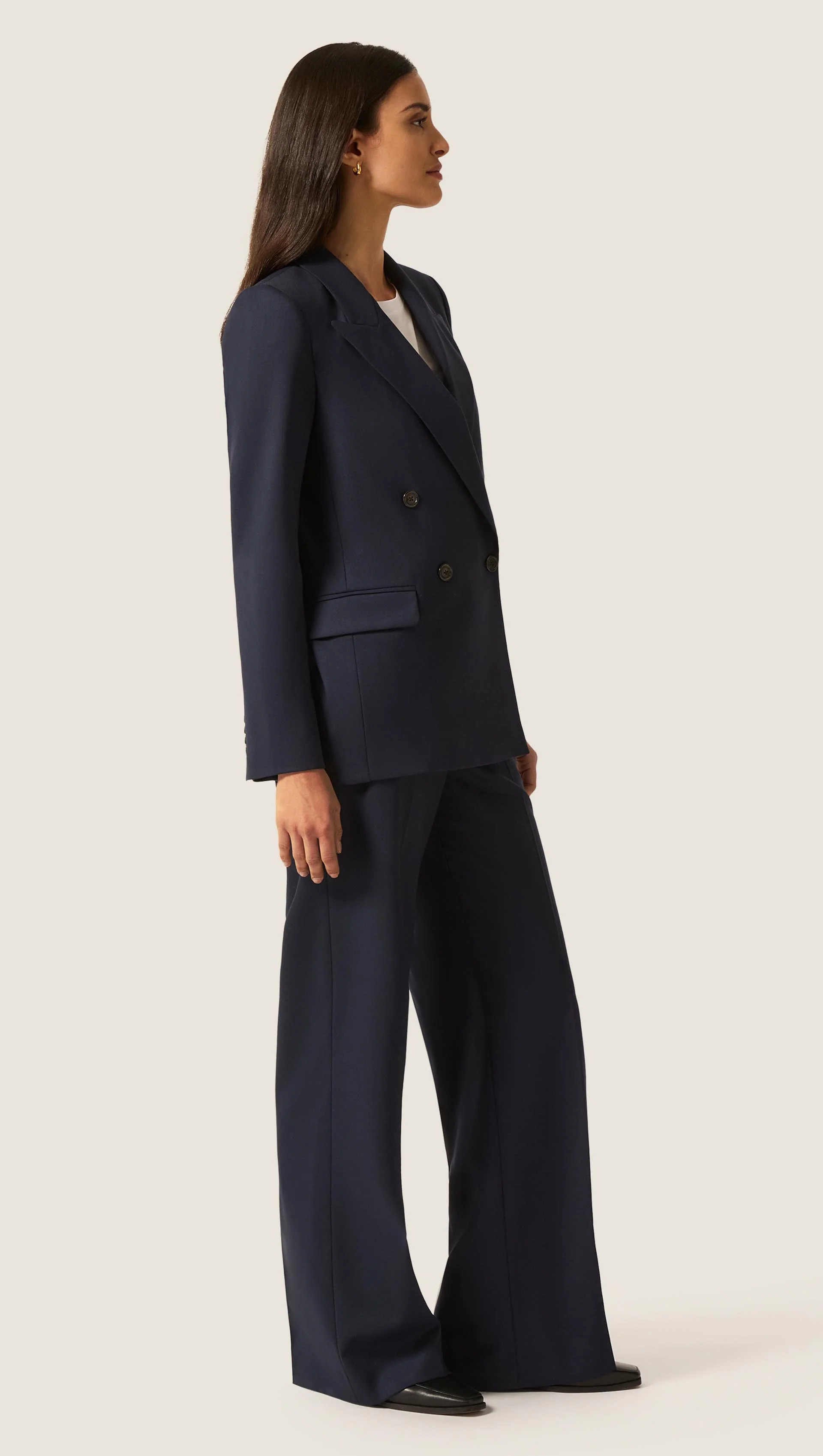 Wide Leg Trouser in Seasonless Wool | Midnight - Image 8