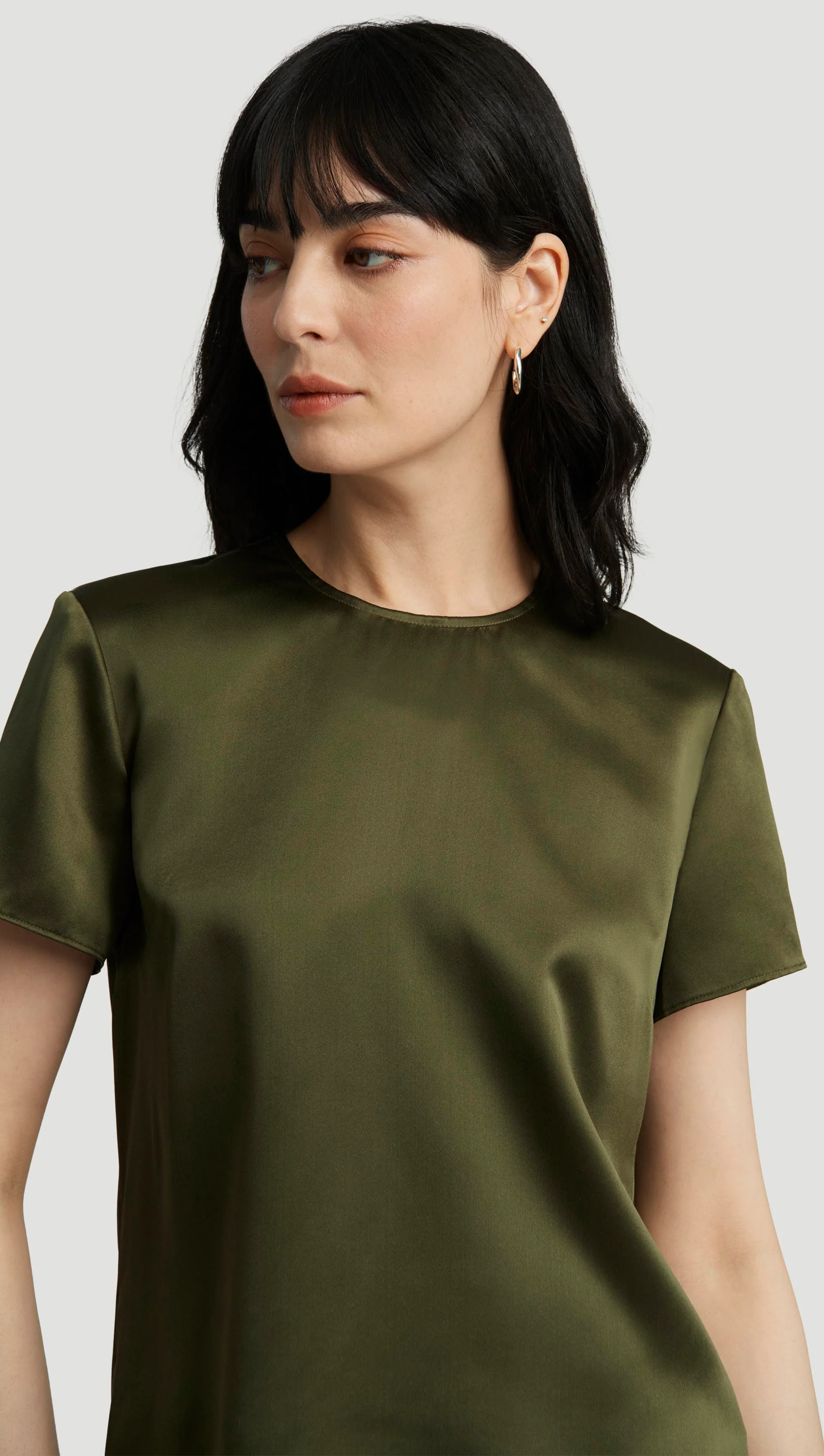 Woven Top in Silk Charmeuse | Pine Needle - Image 2